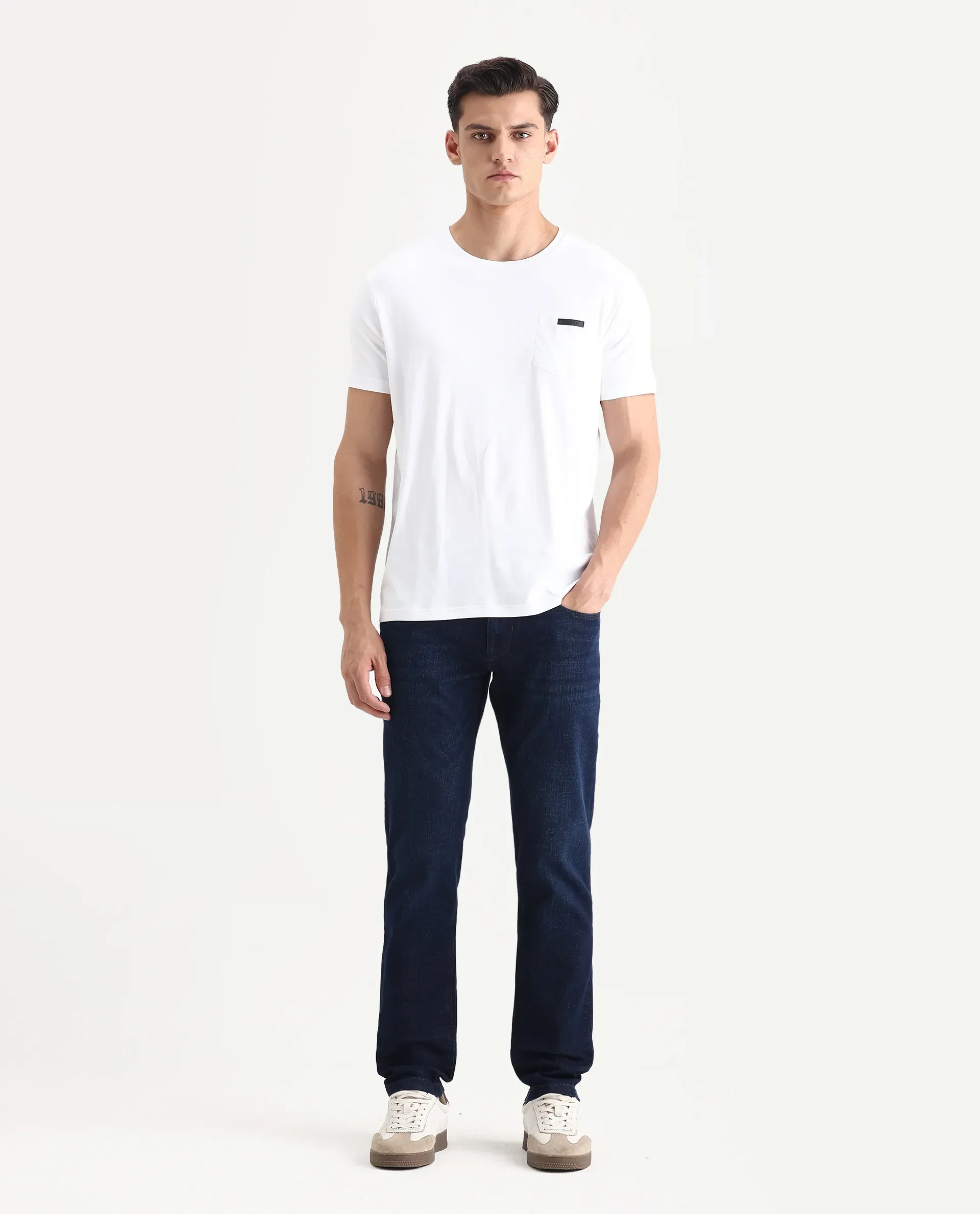 Rare Rabbit Men's Ledo-1 Dark Navy Cotton Blend Fabric Hawk Slim Plain Jeans - Image 4