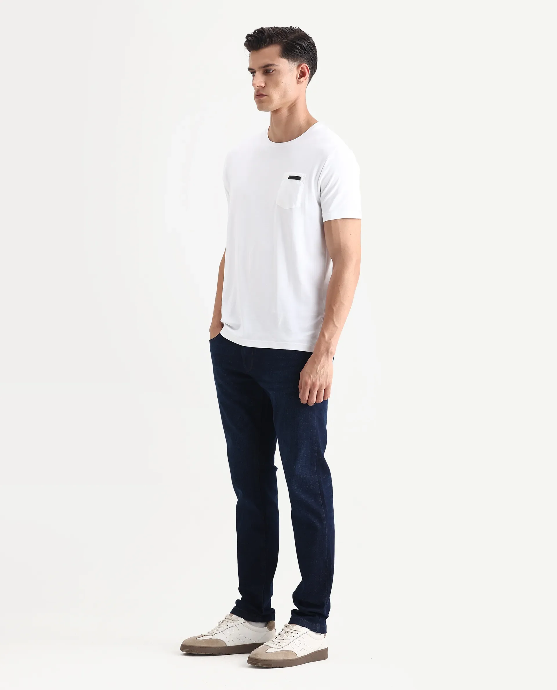 Rare Rabbit Men's Ledo-1 Dark Navy Cotton Blend Fabric Hawk Slim Plain Jeans - Image 5
