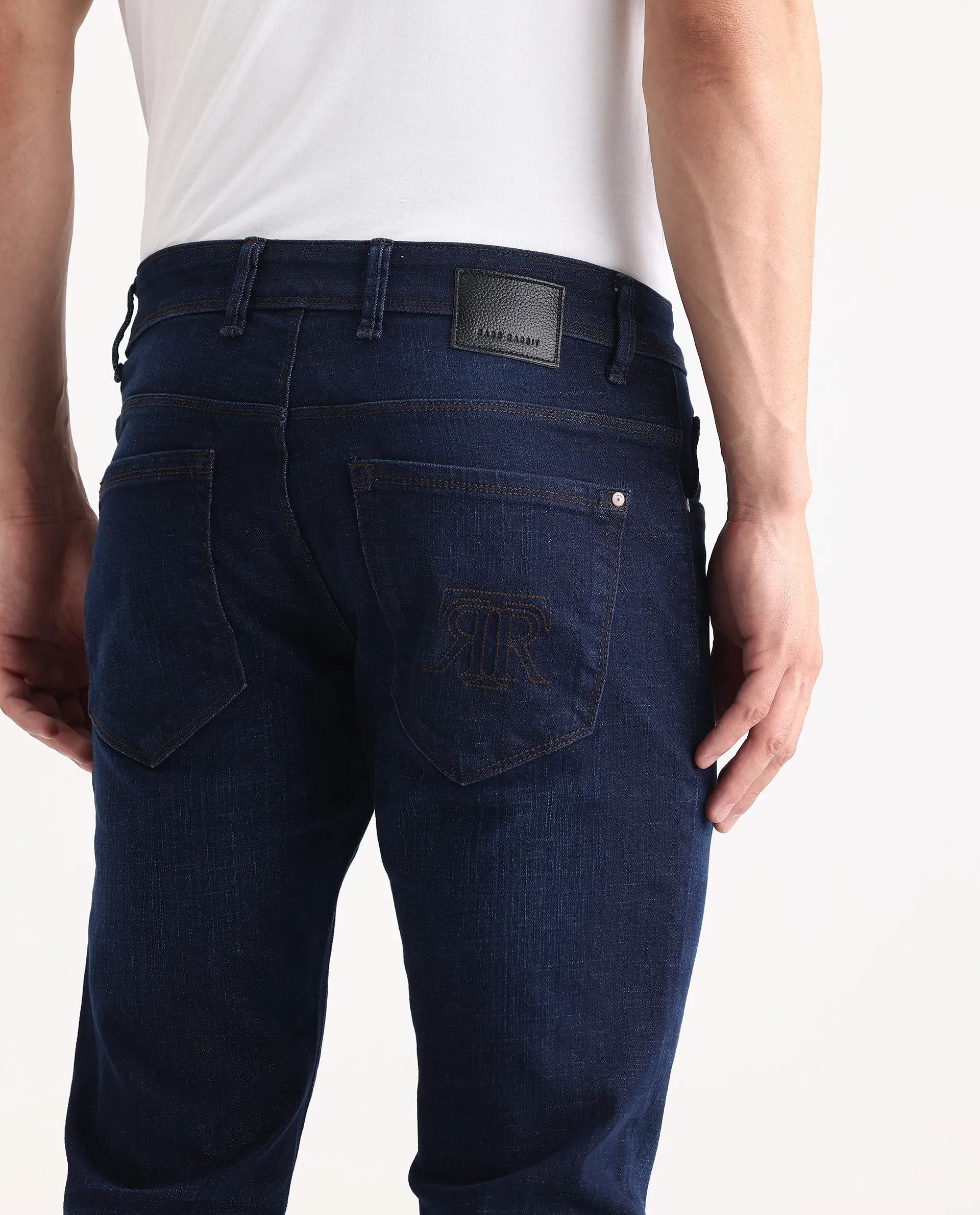 Rare Rabbit Men's Ledo-1 Dark Navy Cotton Blend Fabric Hawk Slim Plain Jeans - Image 6