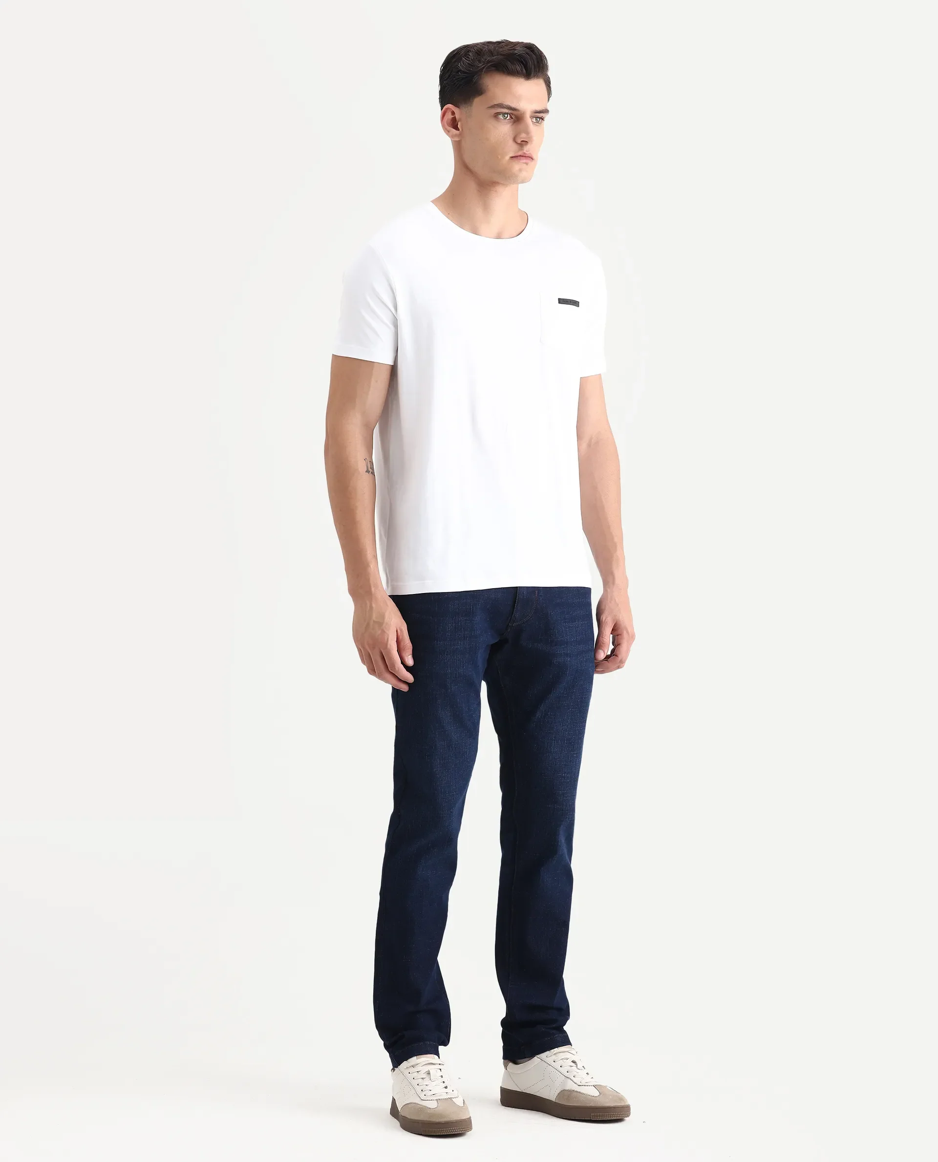 Rare Rabbit Men's Ledo-1 Dark Navy Cotton Blend Fabric Hawk Slim Plain Jeans - Image 7