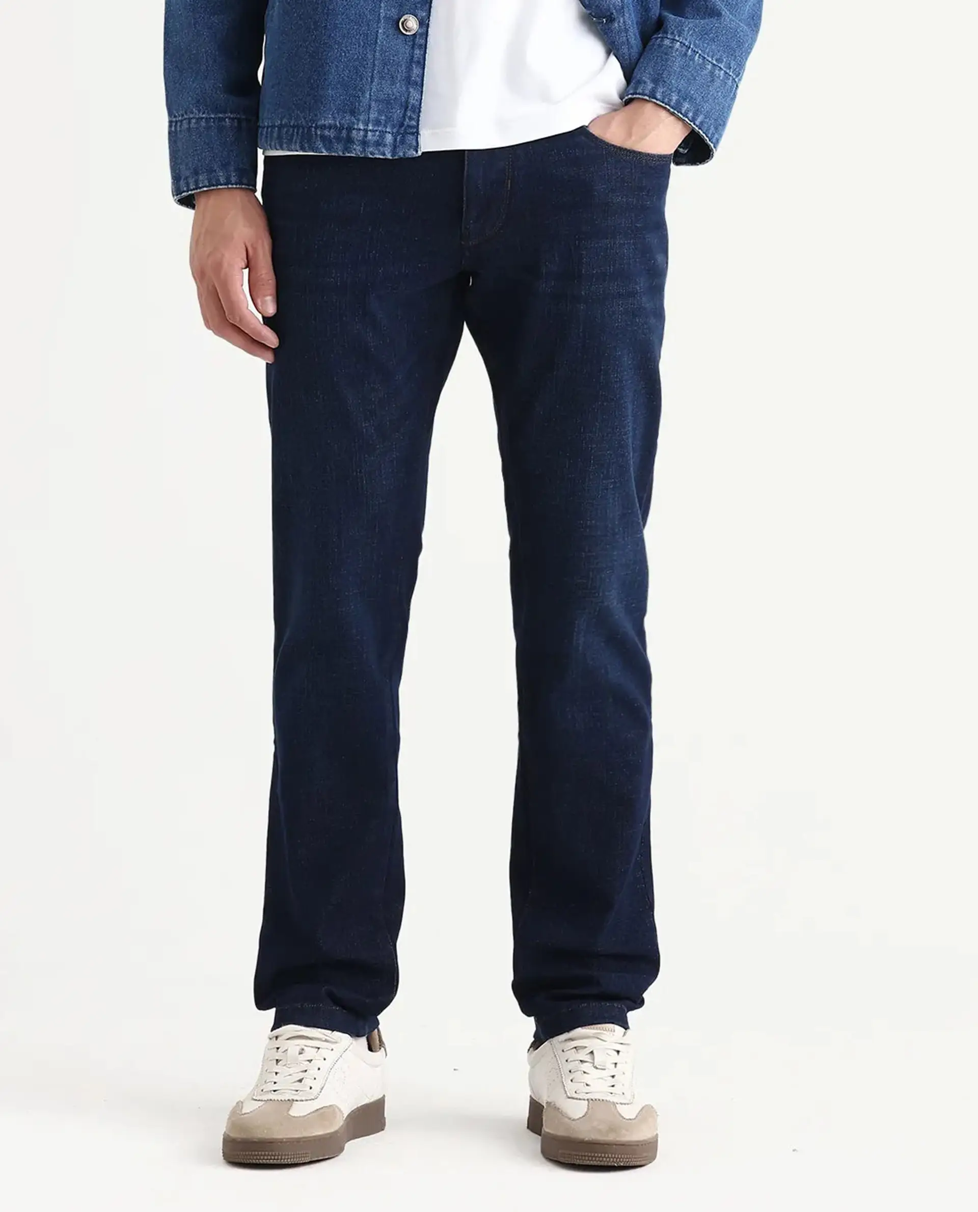 Rare Rabbit Men's Ledo-1 Dark Navy Cotton Blend Fabric Hawk Slim Plain Jeans - Image 9