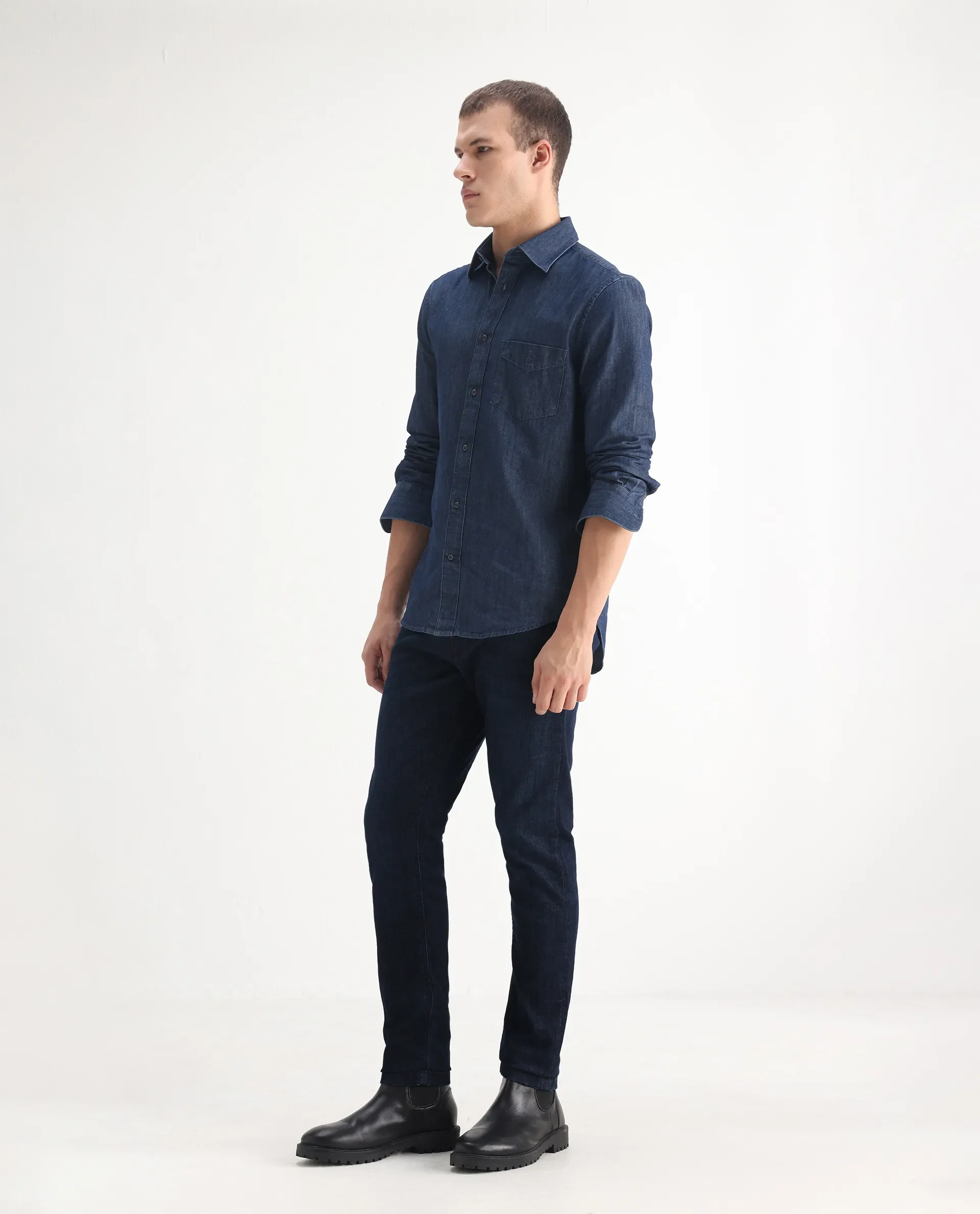Rare Rabbit Men's Ledo Dark Navy Cotton Blend Plain Hawk Slim Fit Jeans - Image 5