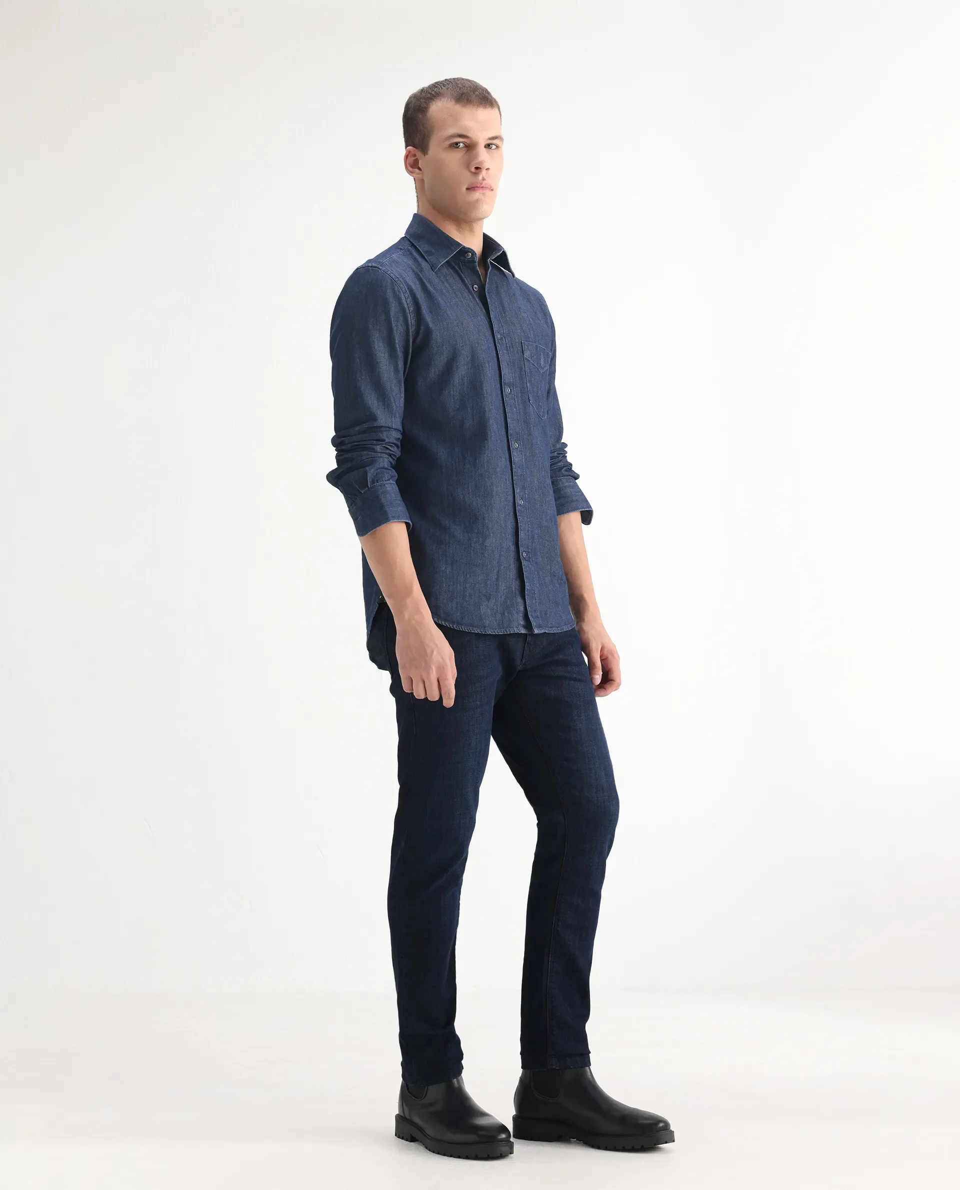 Rare Rabbit Men's Ledo Dark Navy Cotton Blend Plain Hawk Slim Fit Jeans - Image 7