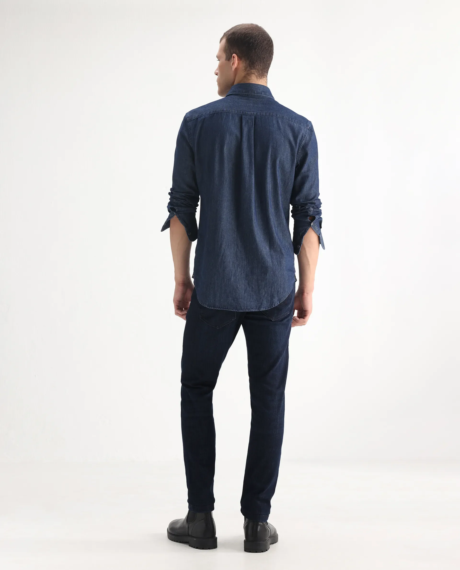 Rare Rabbit Men's Ledo Dark Navy Cotton Blend Plain Hawk Slim Fit Jeans - Image 8