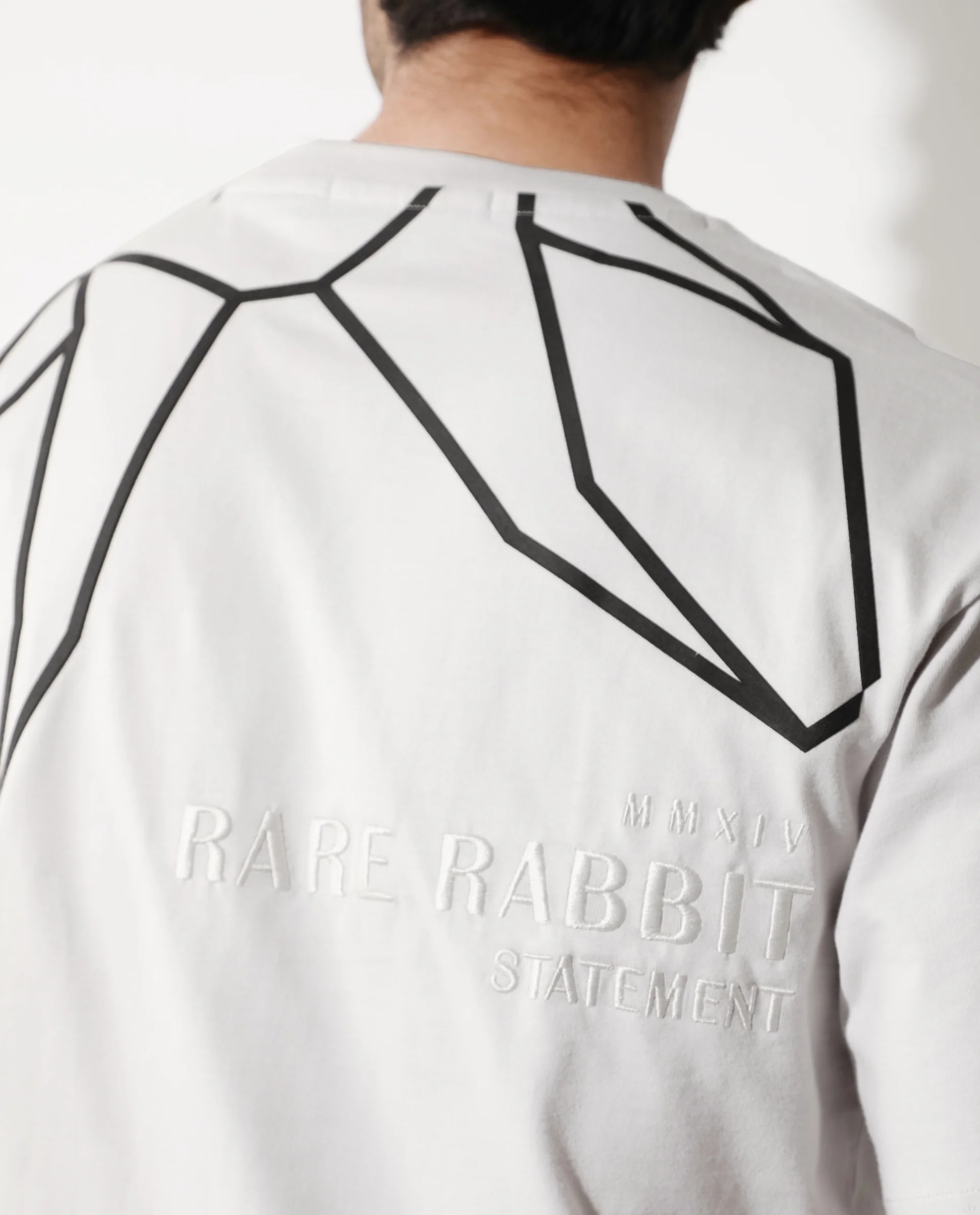 Rare Rabbit Articale Mens Lee Light Grey Cotton Fabric Short Sleeve Crew Neck Oversized Fit Graphic Printed T-Shirt - Image 7