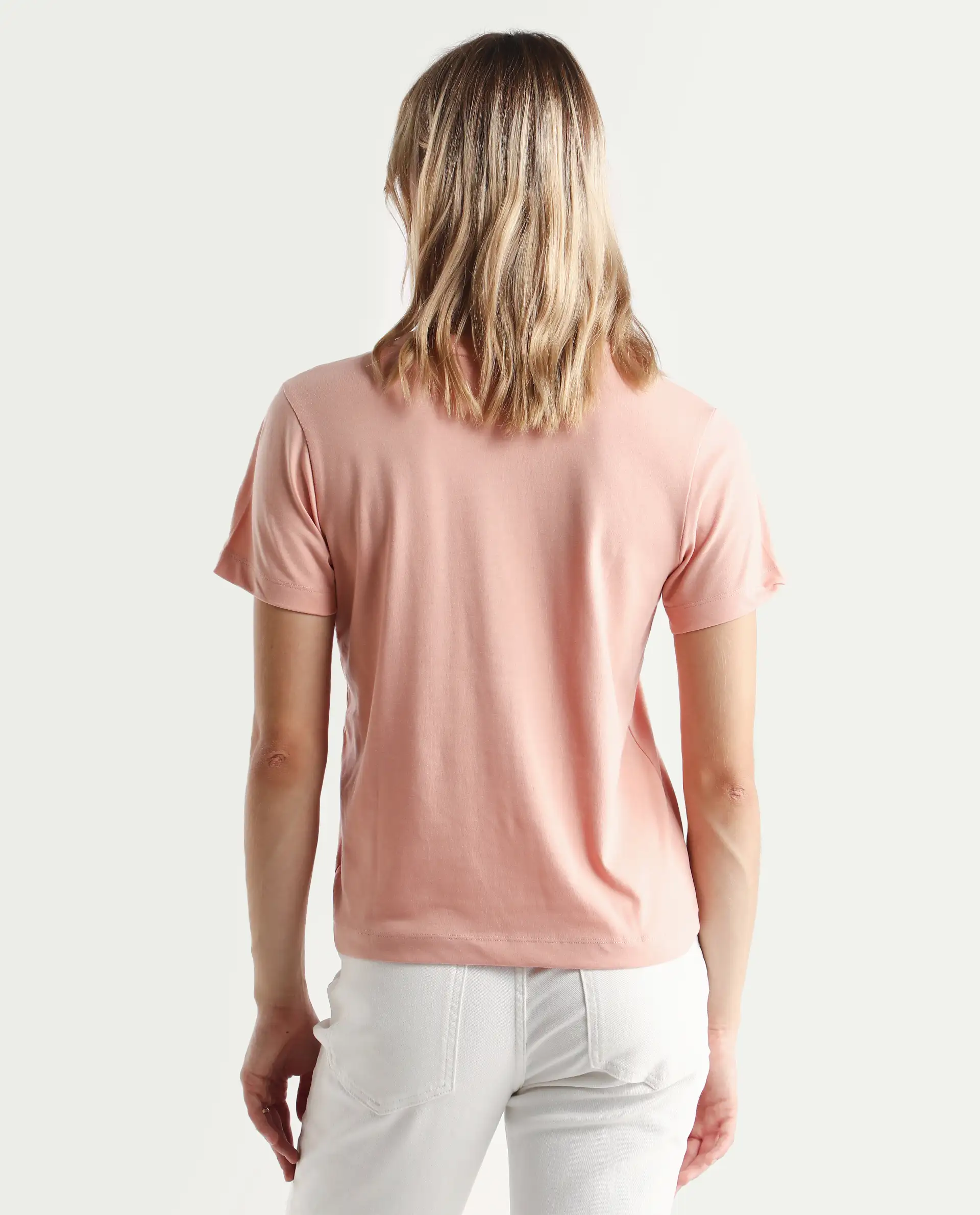 Rareism Women's Lee Light Peach Cotton Blend Crew Neck Graphic Print Regular Fit T-Shirt - Image 7