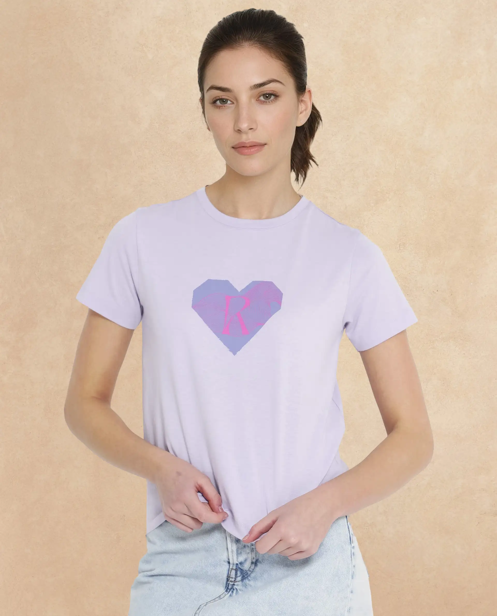 Rareism Women's Lee Pastel Purple Cotton Blend Crew Neck Graphic Print Regular Fit T-Shirt - Image 2