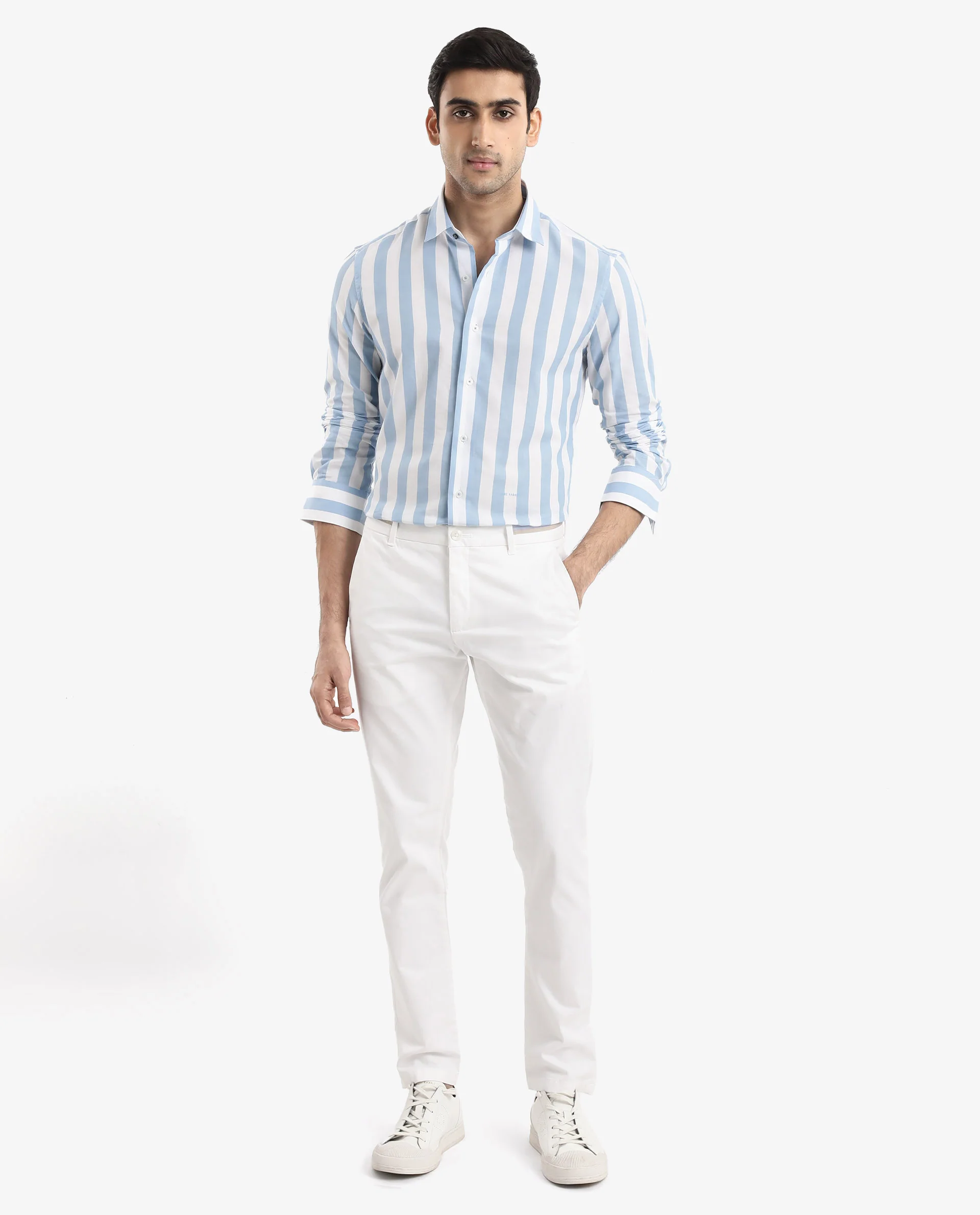 Rare Rabbit Men's Leeds Blue Cotton Striped Print Regular Fit Full Sleeve Collared Shirt - Image 2
