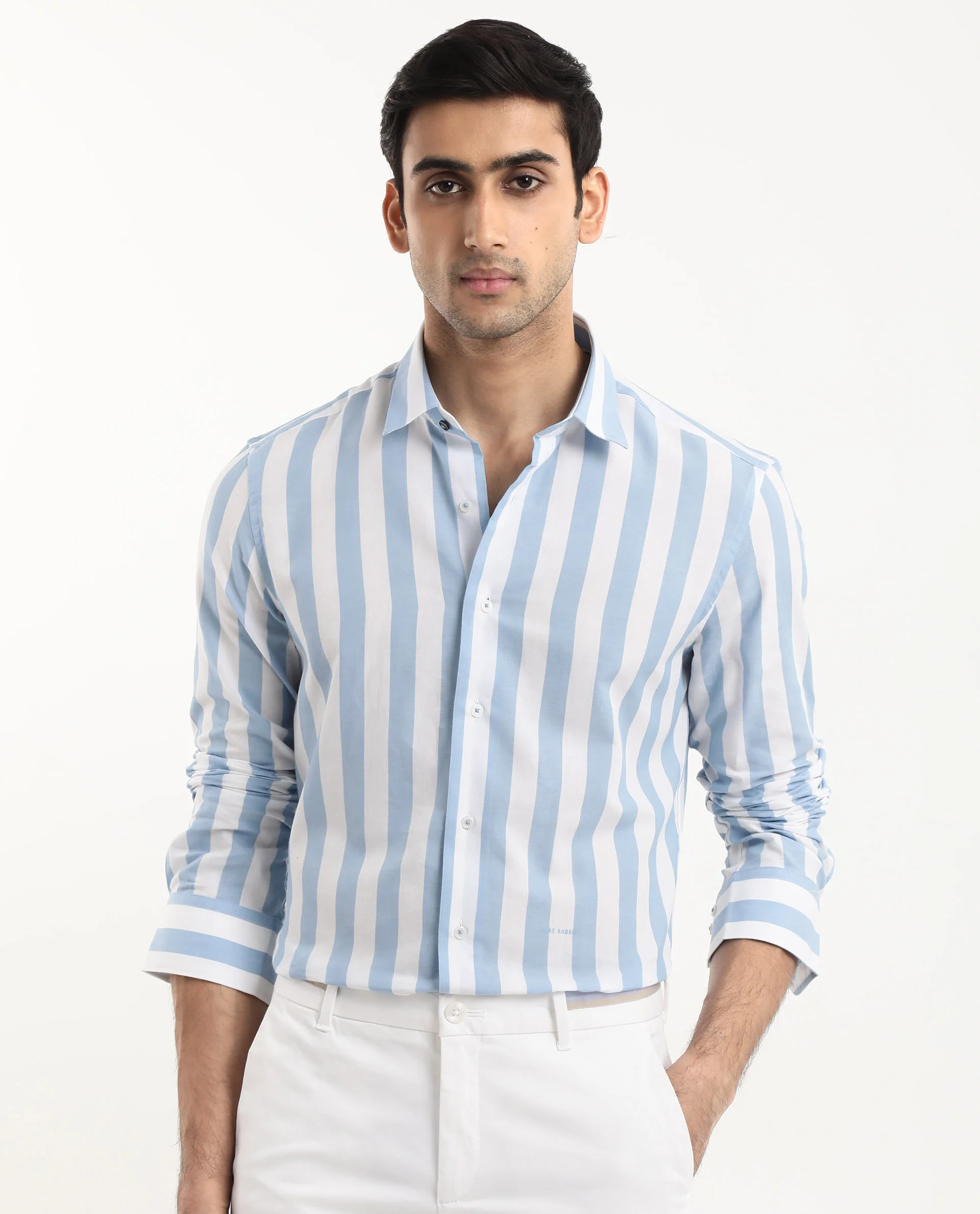 Rare Rabbit Men's Leeds Blue Cotton Striped Print Regular Fit Full Sleeve Collared Shirt - Image 3