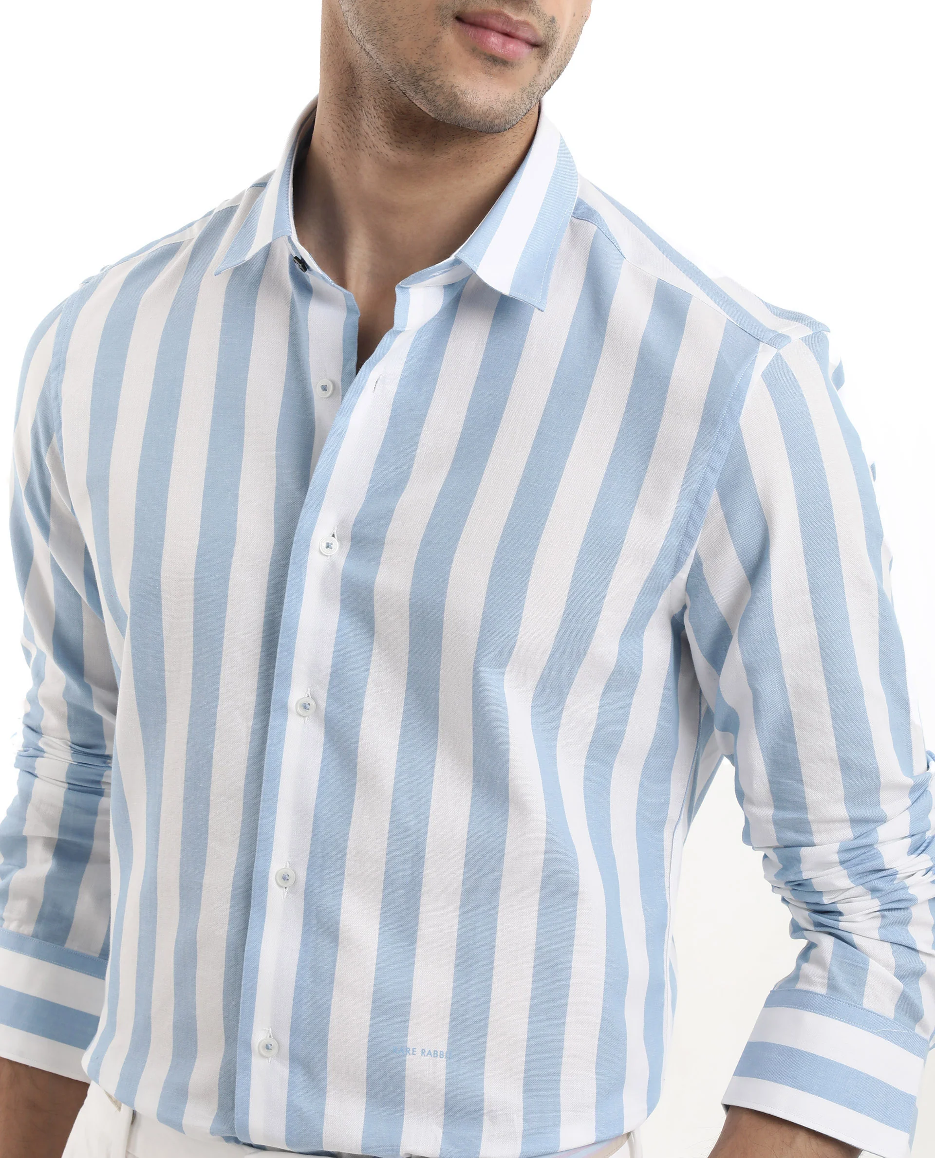 Rare Rabbit Men's Leeds Blue Cotton Striped Print Regular Fit Full Sleeve Collared Shirt - Image 4