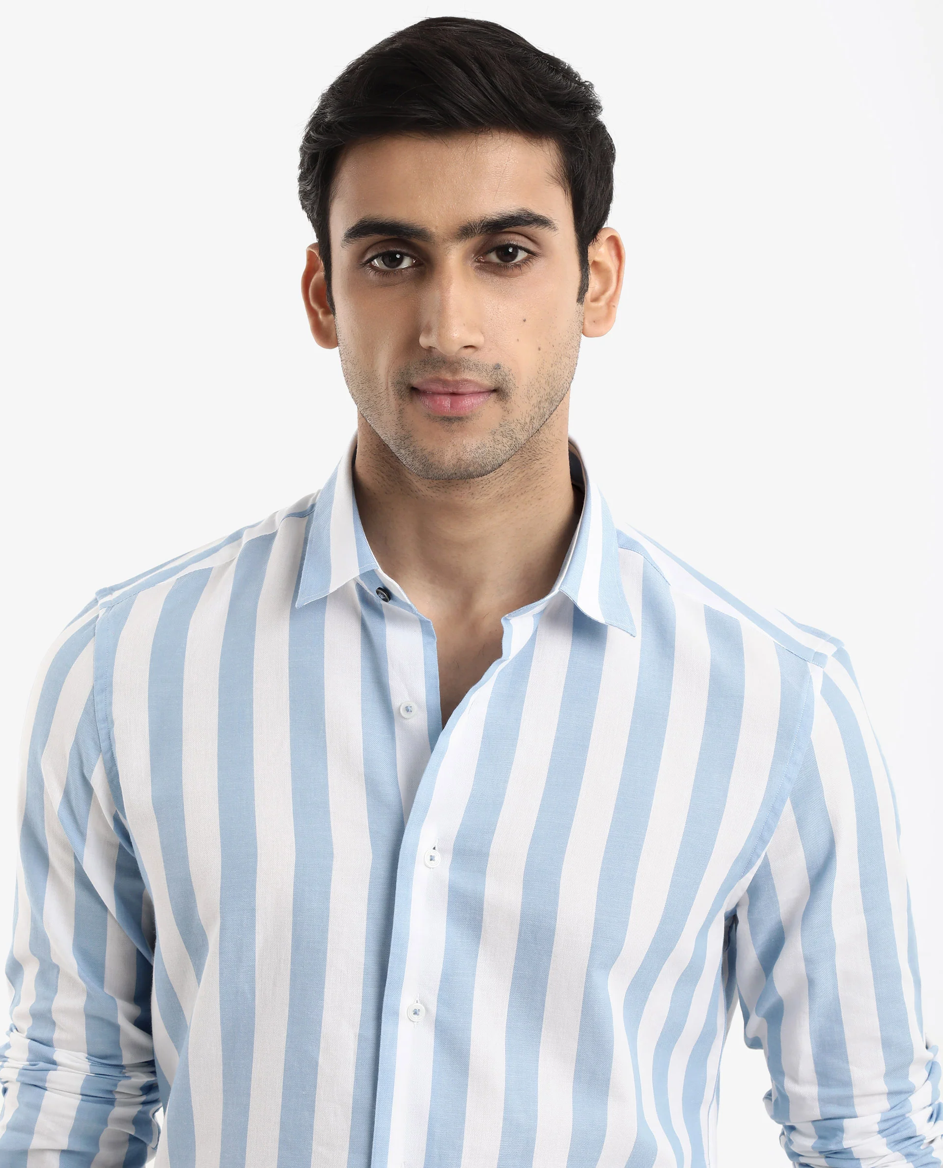 Rare Rabbit Men's Leeds Blue Cotton Striped Print Regular Fit Full Sleeve Collared Shirt - Image 5
