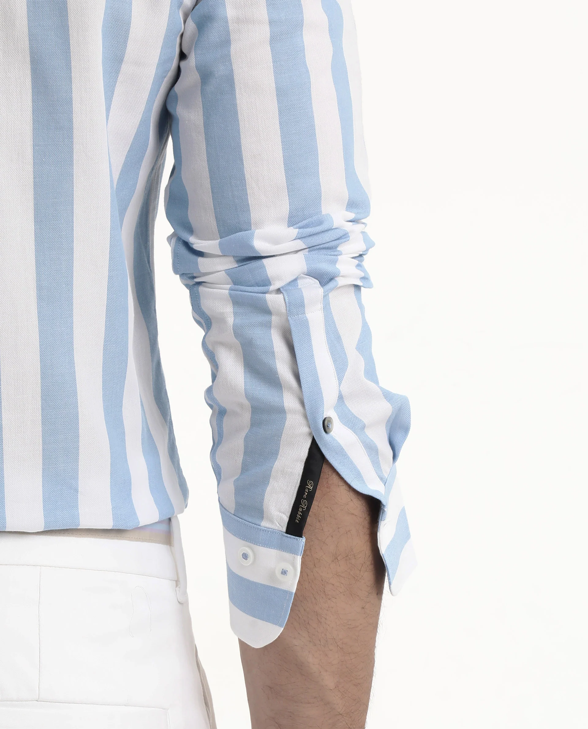 Rare Rabbit Men's Leeds Blue Cotton Striped Print Regular Fit Full Sleeve Collared Shirt - Image 6