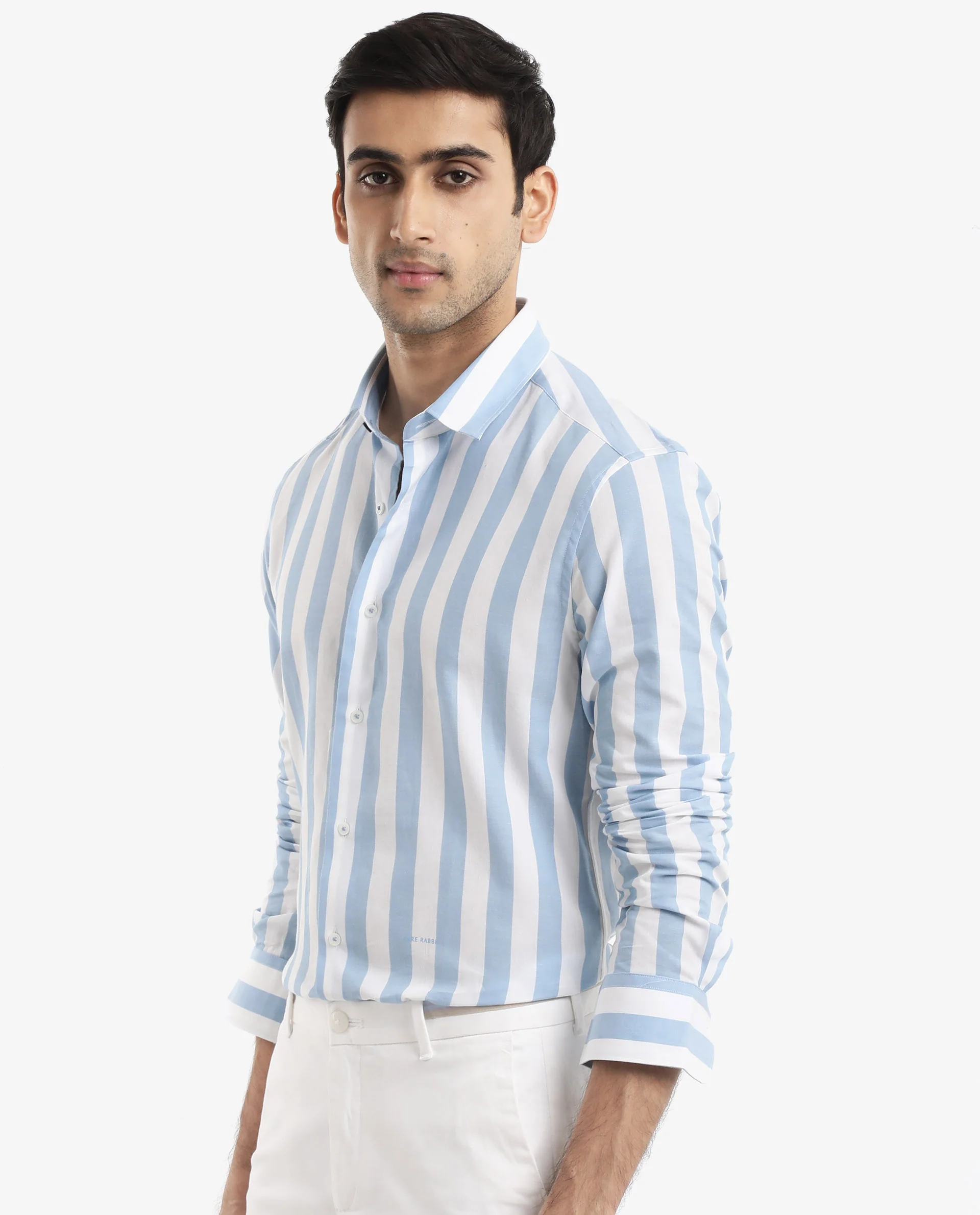 Rare Rabbit Men's Leeds Blue Cotton Striped Print Regular Fit Full Sleeve Collared Shirt - Image 8