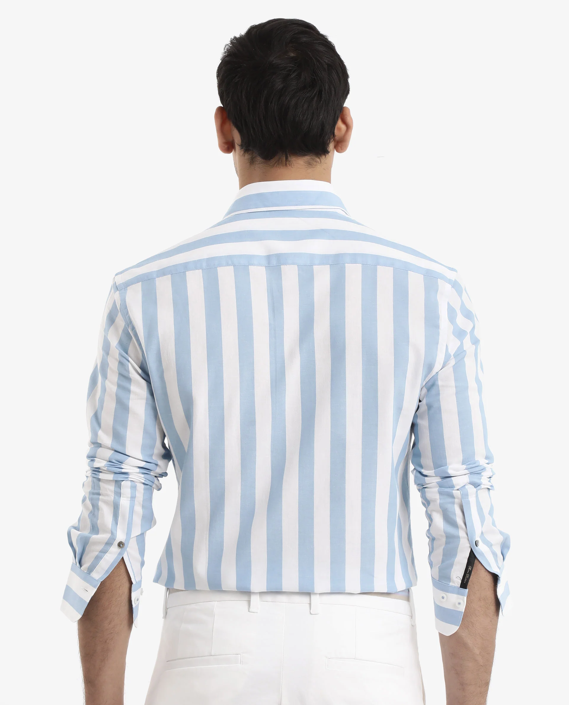 Rare Rabbit Men's Leeds Blue Cotton Striped Print Regular Fit Full Sleeve Collared Shirt - Image 9