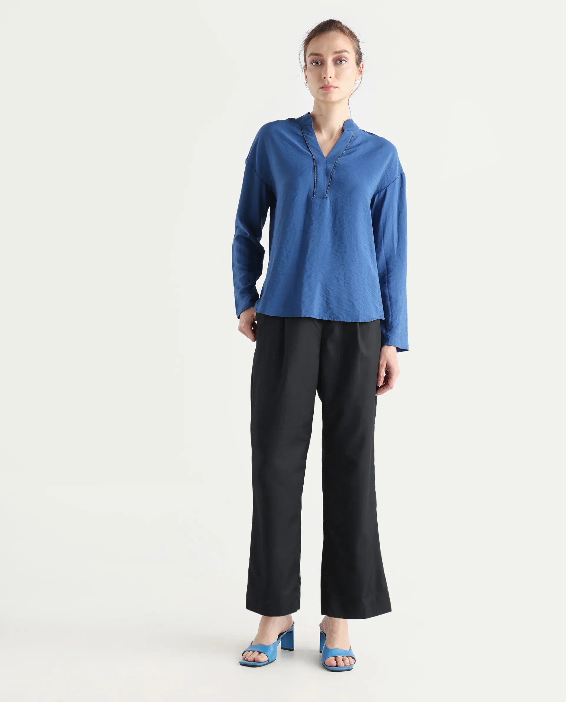 Rareism Women's Leezo Black Polyester Blend Plain Ankle Length Straight Fit Trouser - Image 3