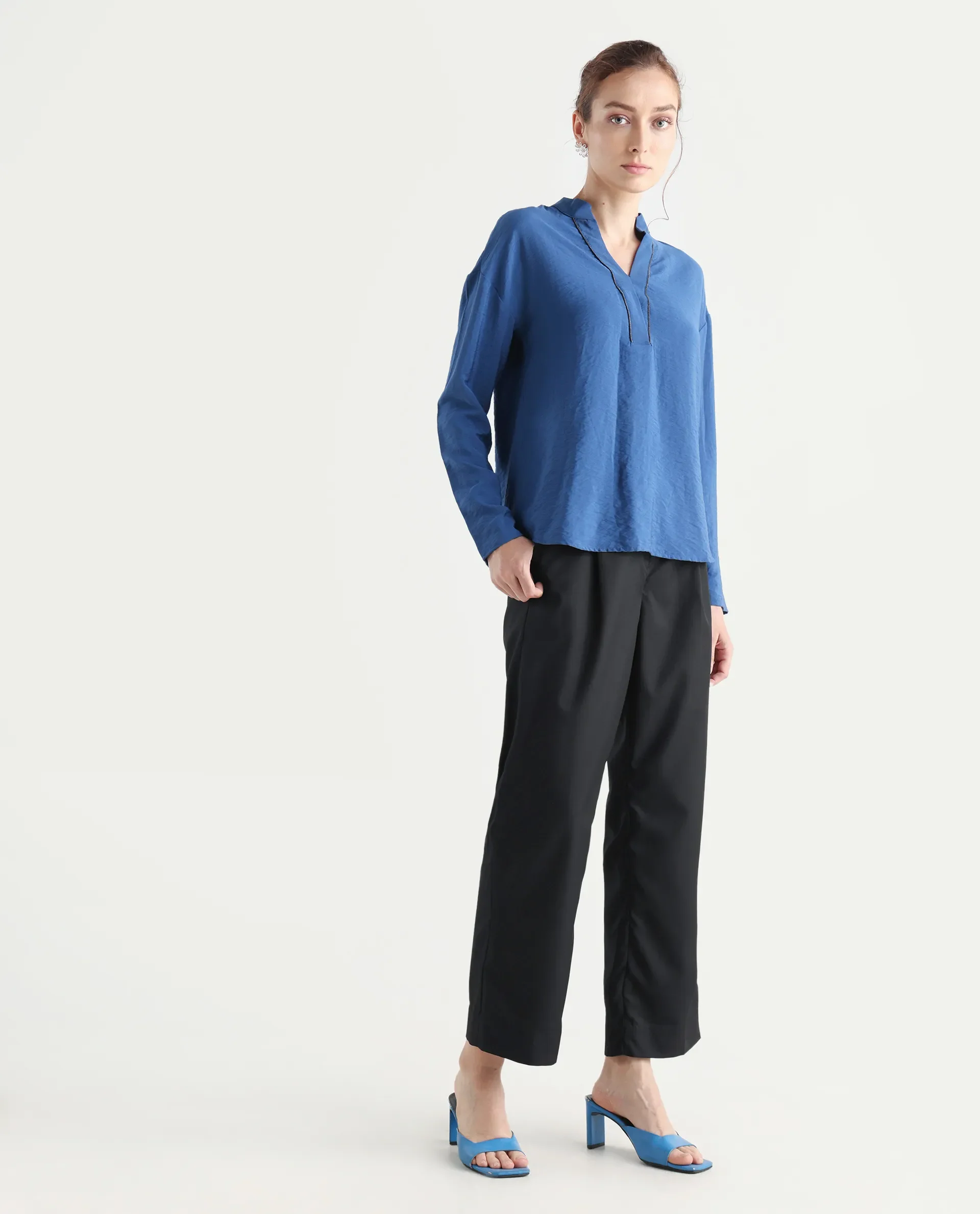 Rareism Women's Leezo Black Polyester Blend Plain Ankle Length Straight Fit Trouser - Image 7