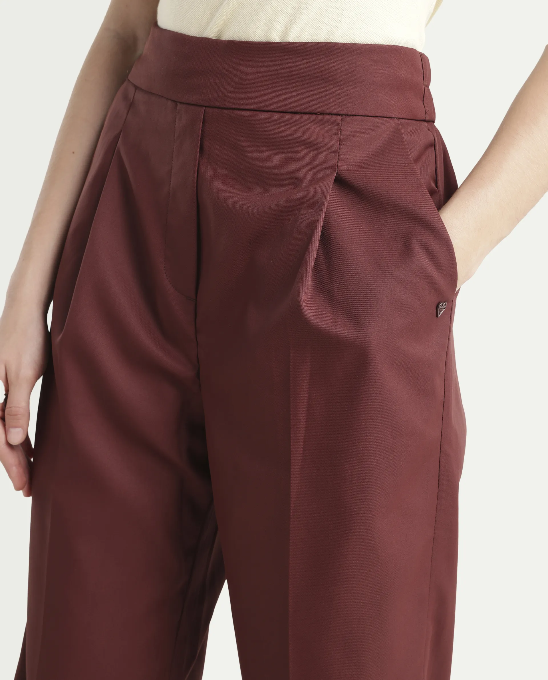 Rareism Women's Leezo Brown Polyester Blend Plain Ankle Length Straight Fit Trouser - Image 4