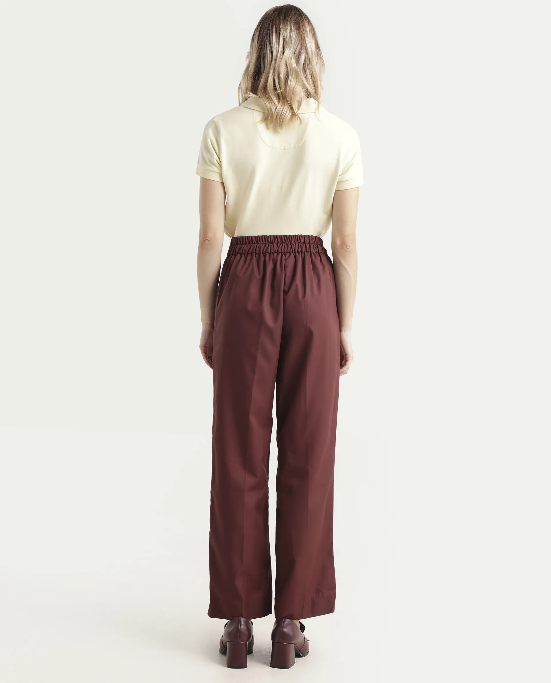 Rareism Women's Leezo Brown Polyester Blend Plain Ankle Length Straight Fit Trouser - Image 7