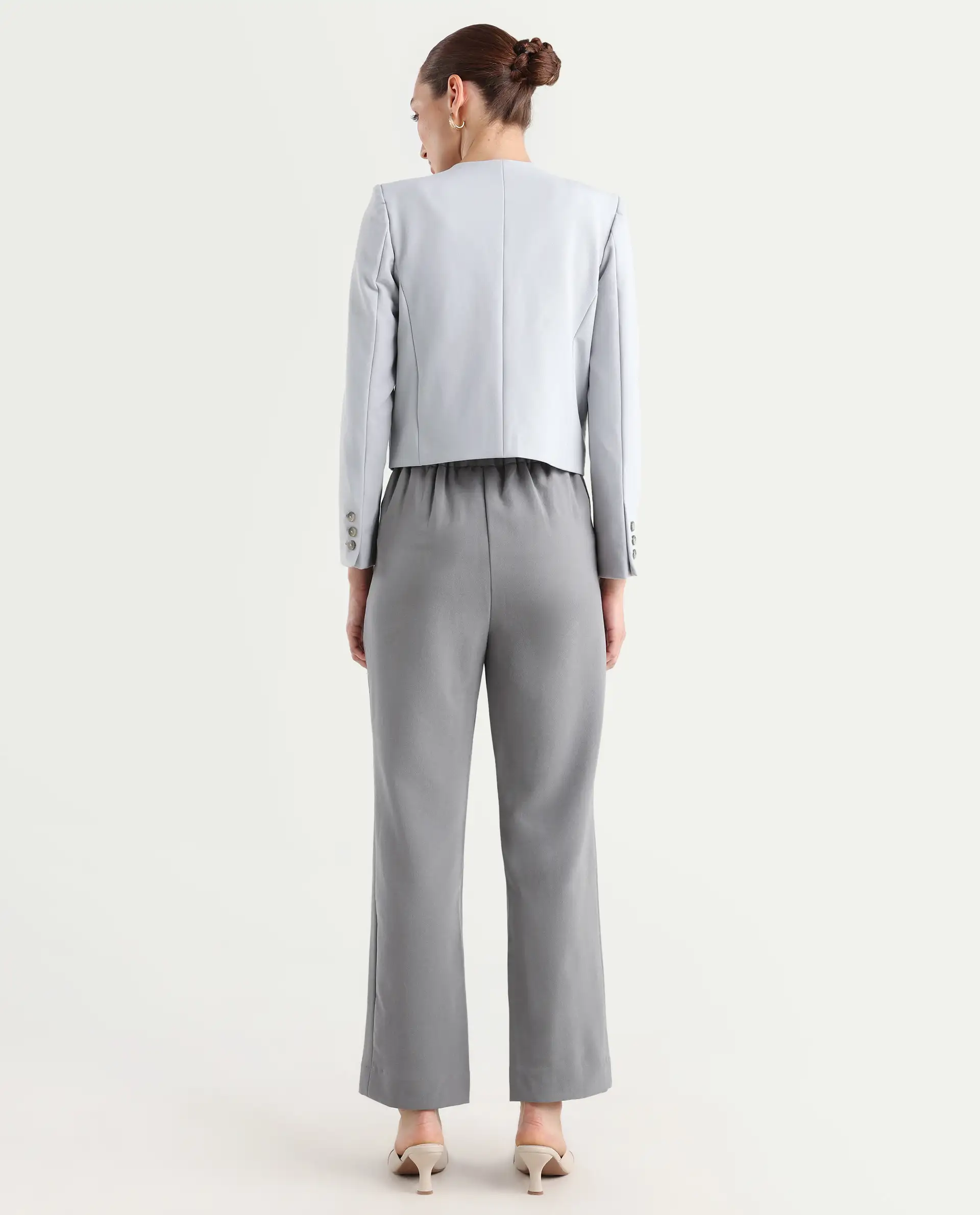 Rareism Women's Leezo Grey Polyester Blend Plain Ankle Length Straight Fit Trouser - Image 8