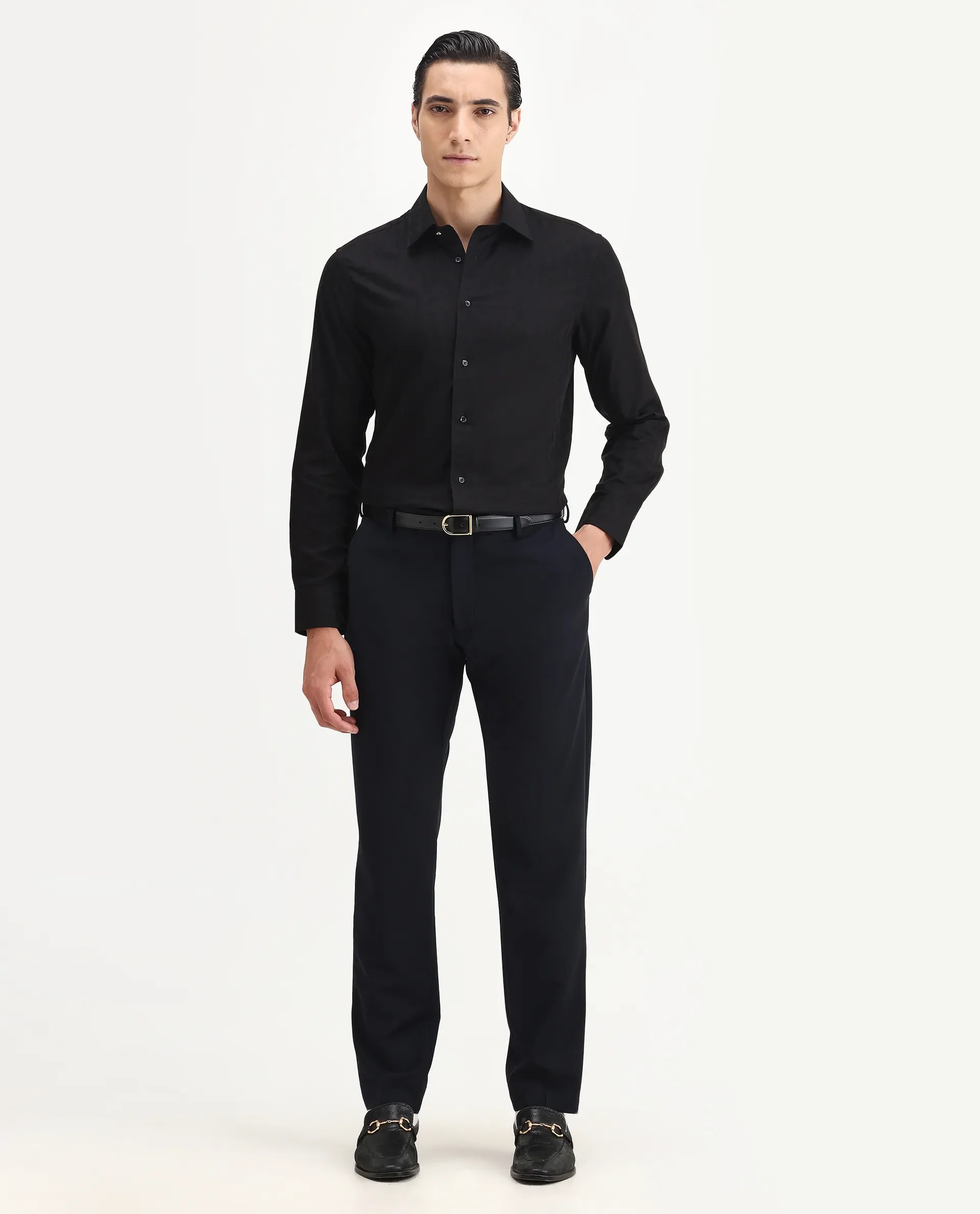 Rare Rabbit Men's Leffy Black Cotton Jacquard Regular Fit Full Sleeve Collared Shirt - Image 2