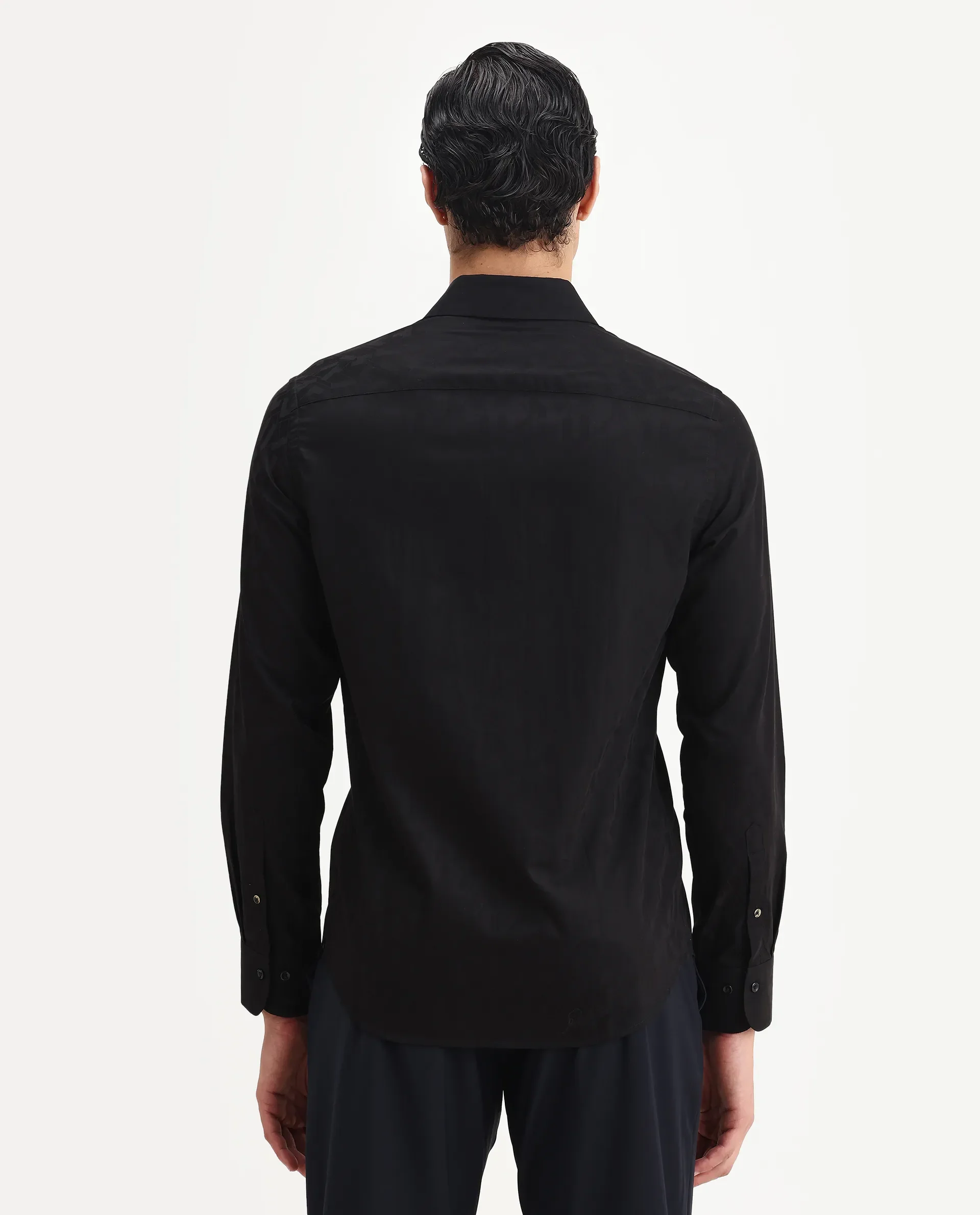 Rare Rabbit Men's Leffy Black Cotton Jacquard Regular Fit Full Sleeve Collared Shirt - Image 7