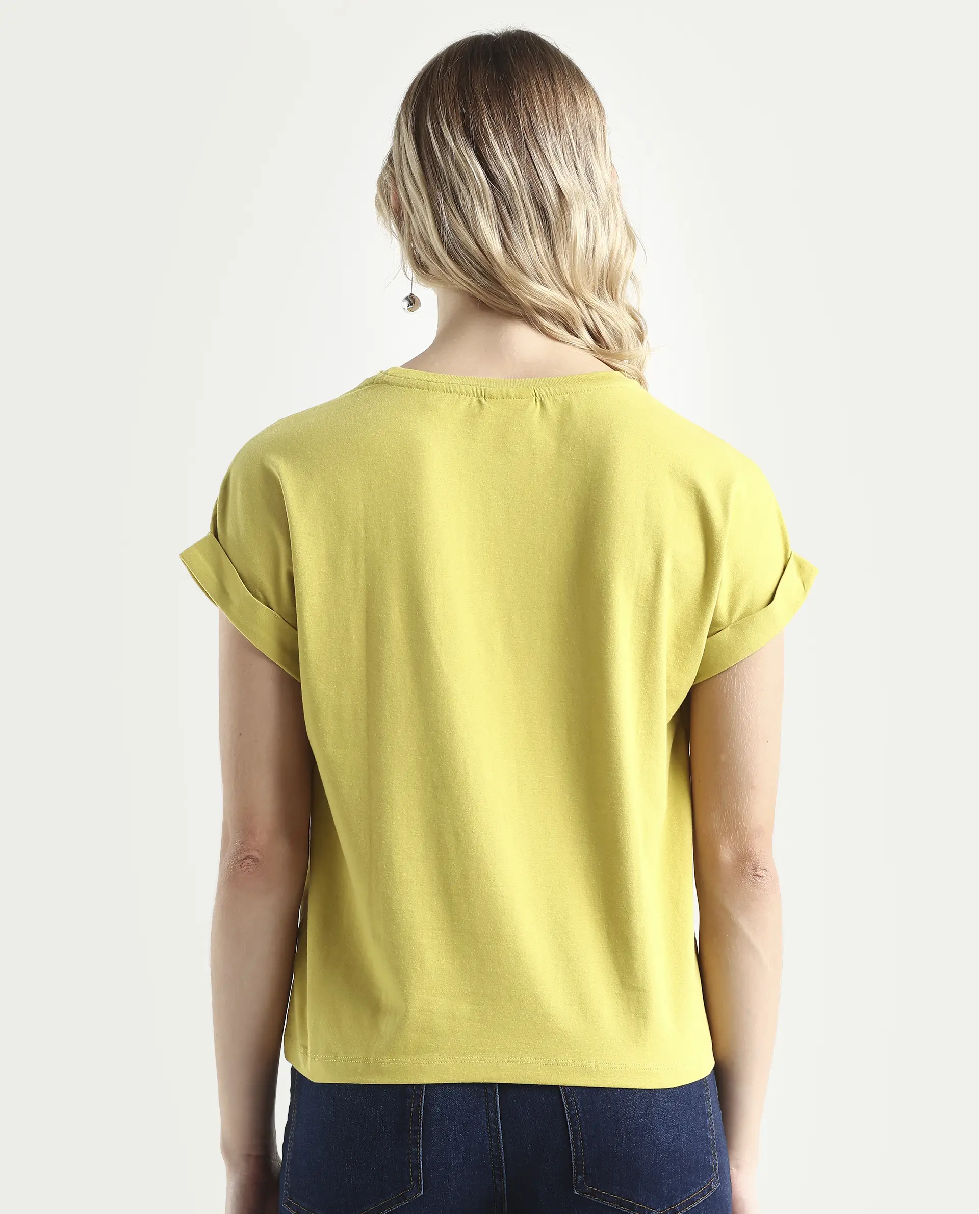 Rareism Women's Lefo Flouroscent Green Cotton Blend Crew Neck Graphic Print Extended Sleeves Relaxed Fit T-Shirt - Image 7