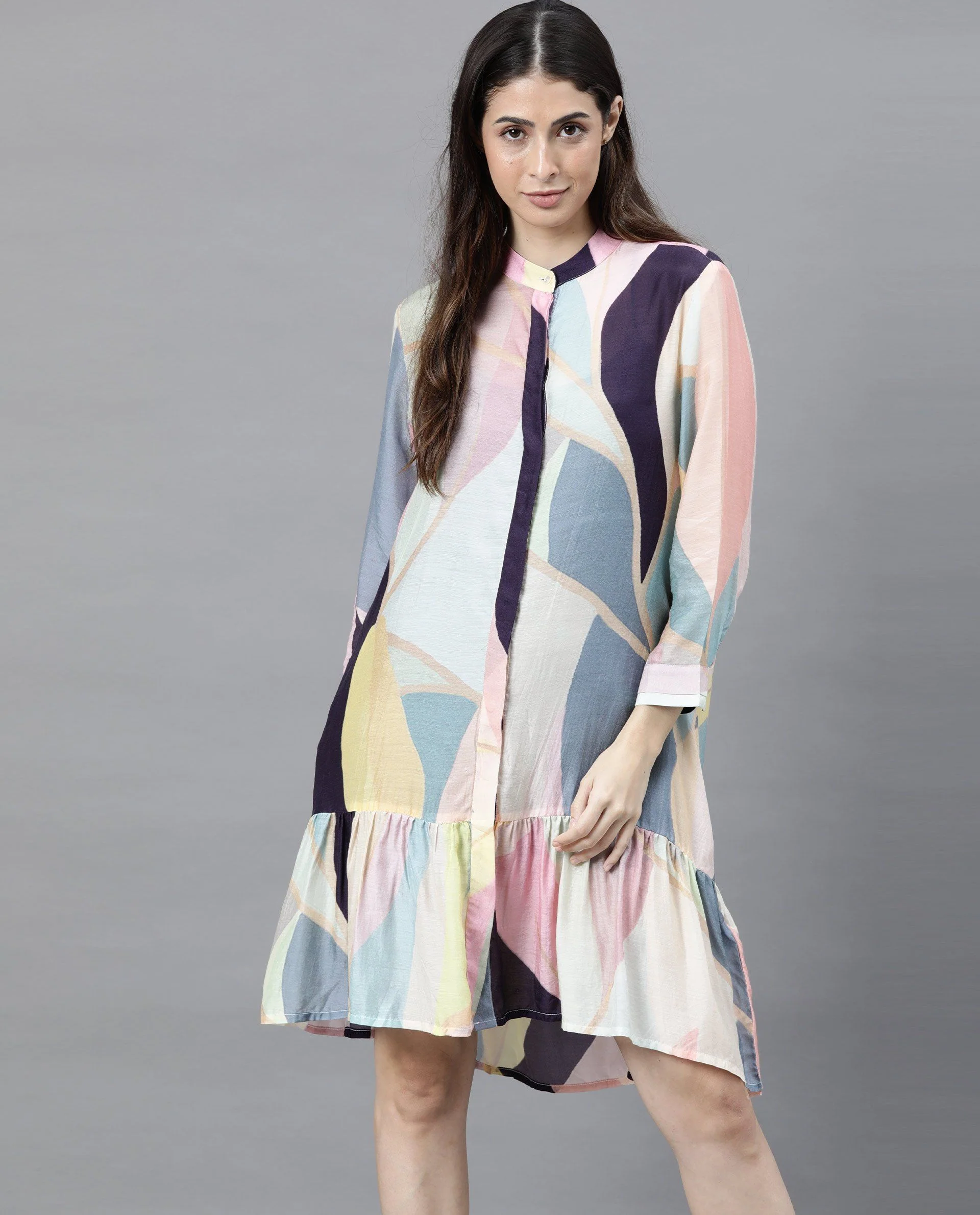 Rareism Women Left Pink Dress Short Sleeves Solid