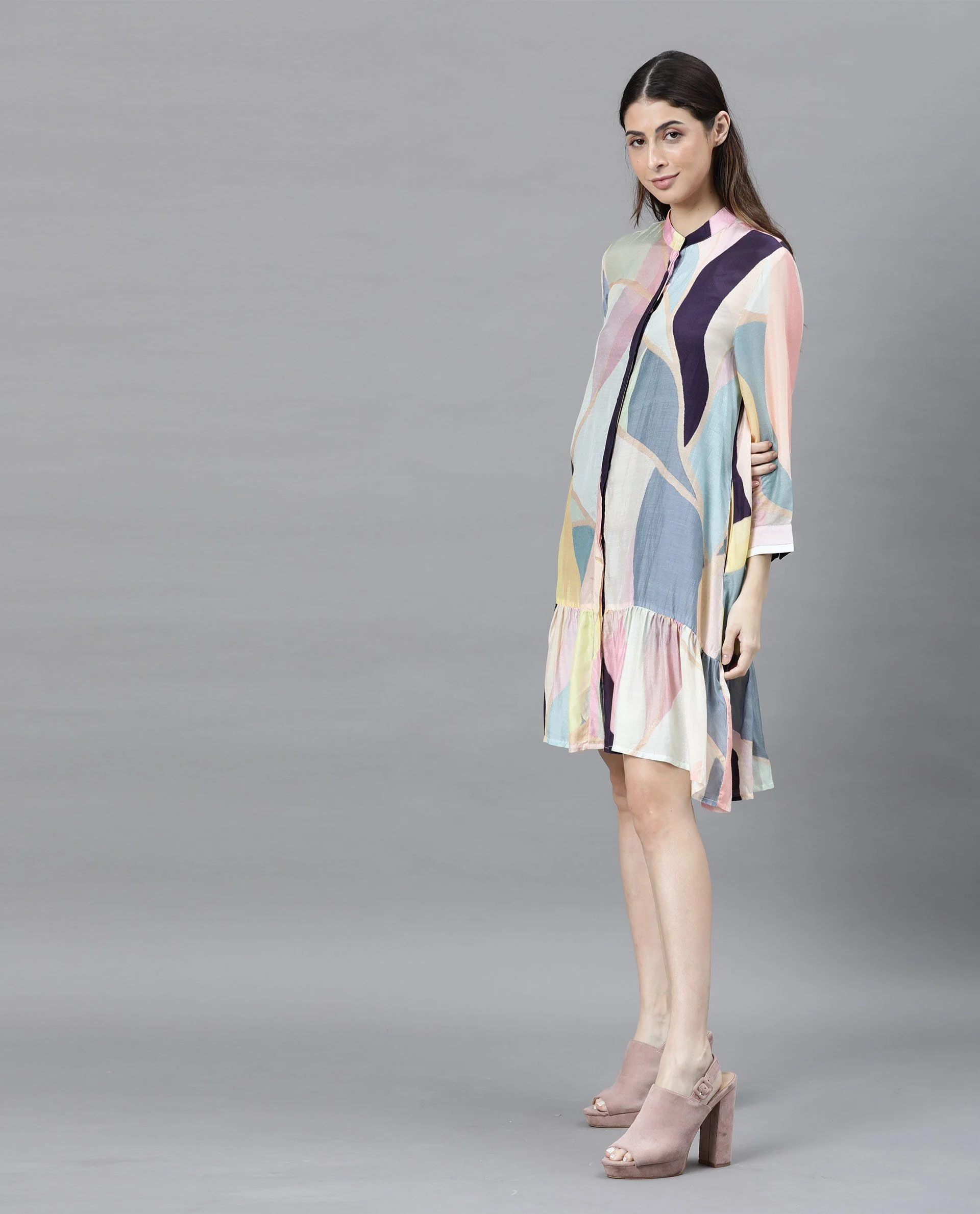 Rareism Women Left Pink Dress Short Sleeves Solid - Image 5