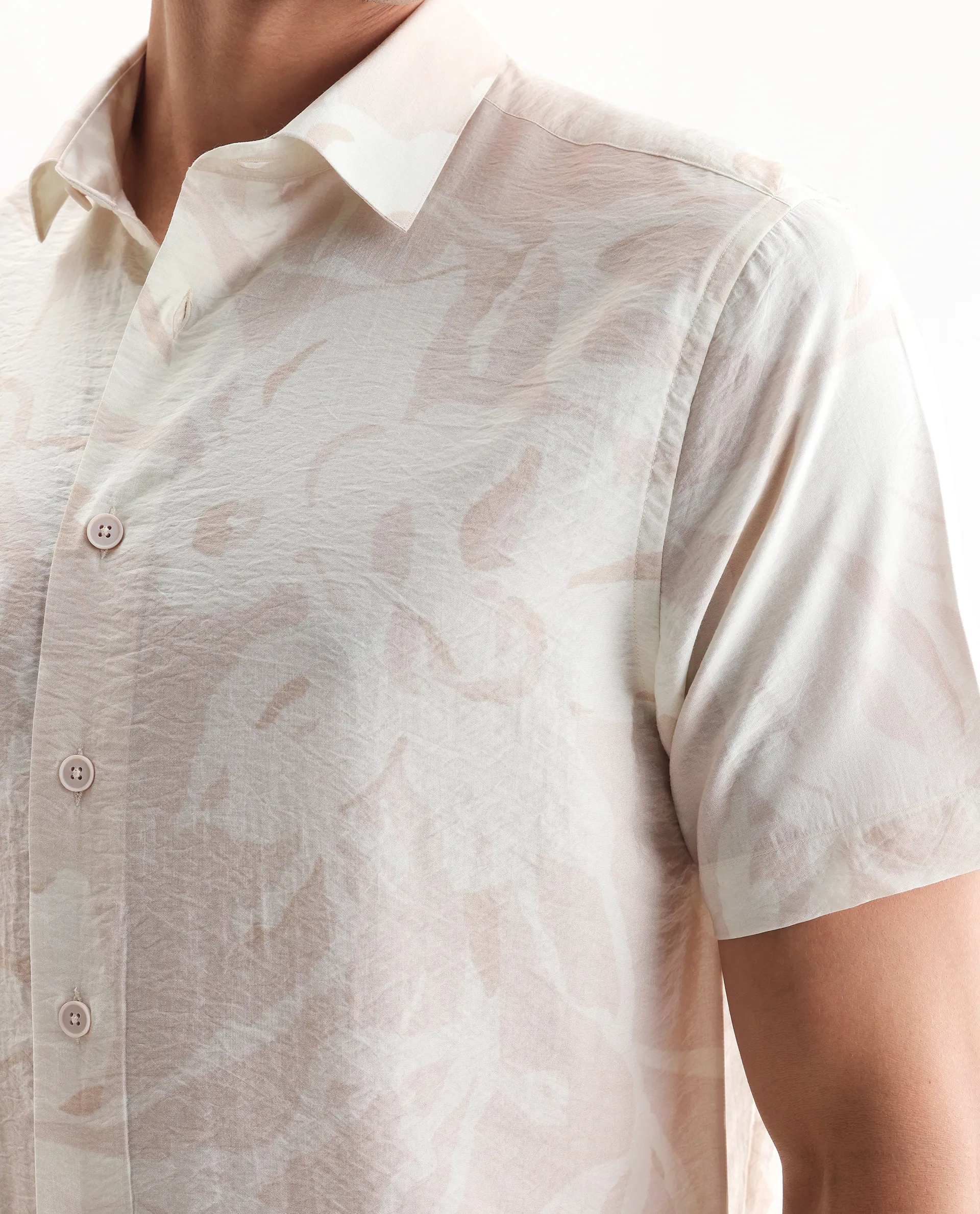 Rare Rabbit Men's Lego Off White Viscose Abstract Print Boxy Fit Half Sleeve Collared Shirt - Image 3