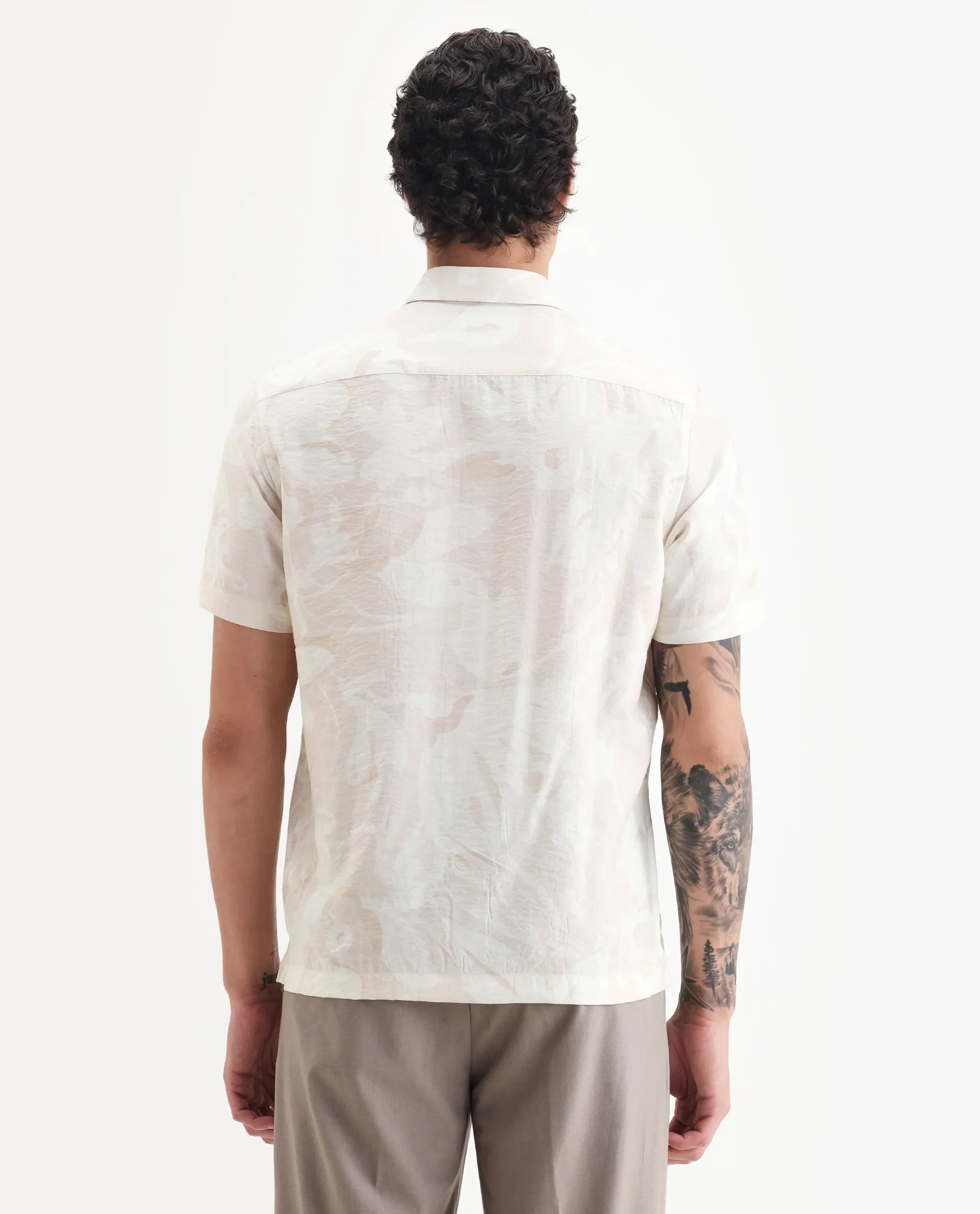 Rare Rabbit Men's Lego Off White Viscose Abstract Print Boxy Fit Half Sleeve Collared Shirt - Image 7