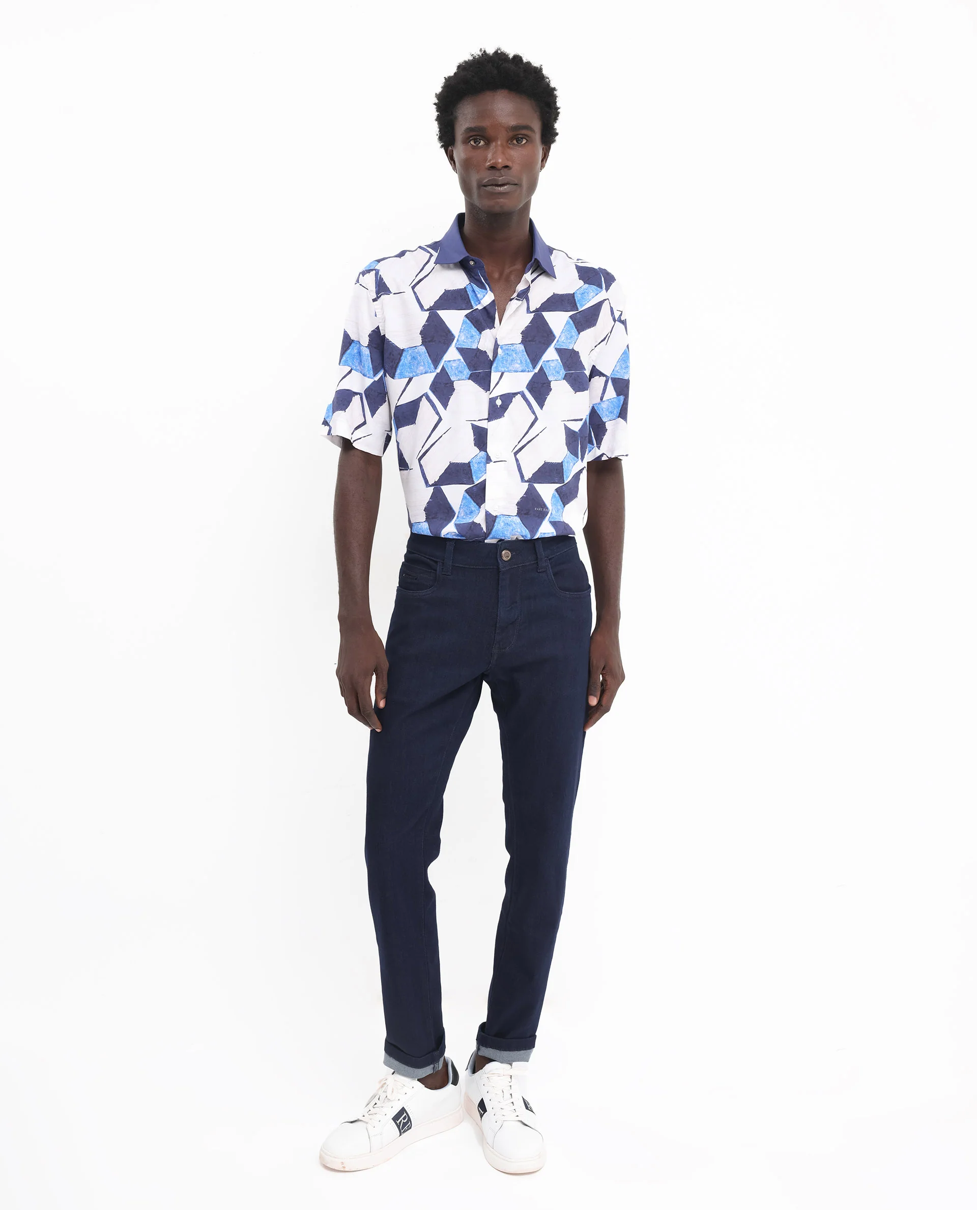 Rare Rabbit Men's Lego Off White Viscose Abstract Print Boxy Fit Half Sleeve Collared Shirt - Image 2