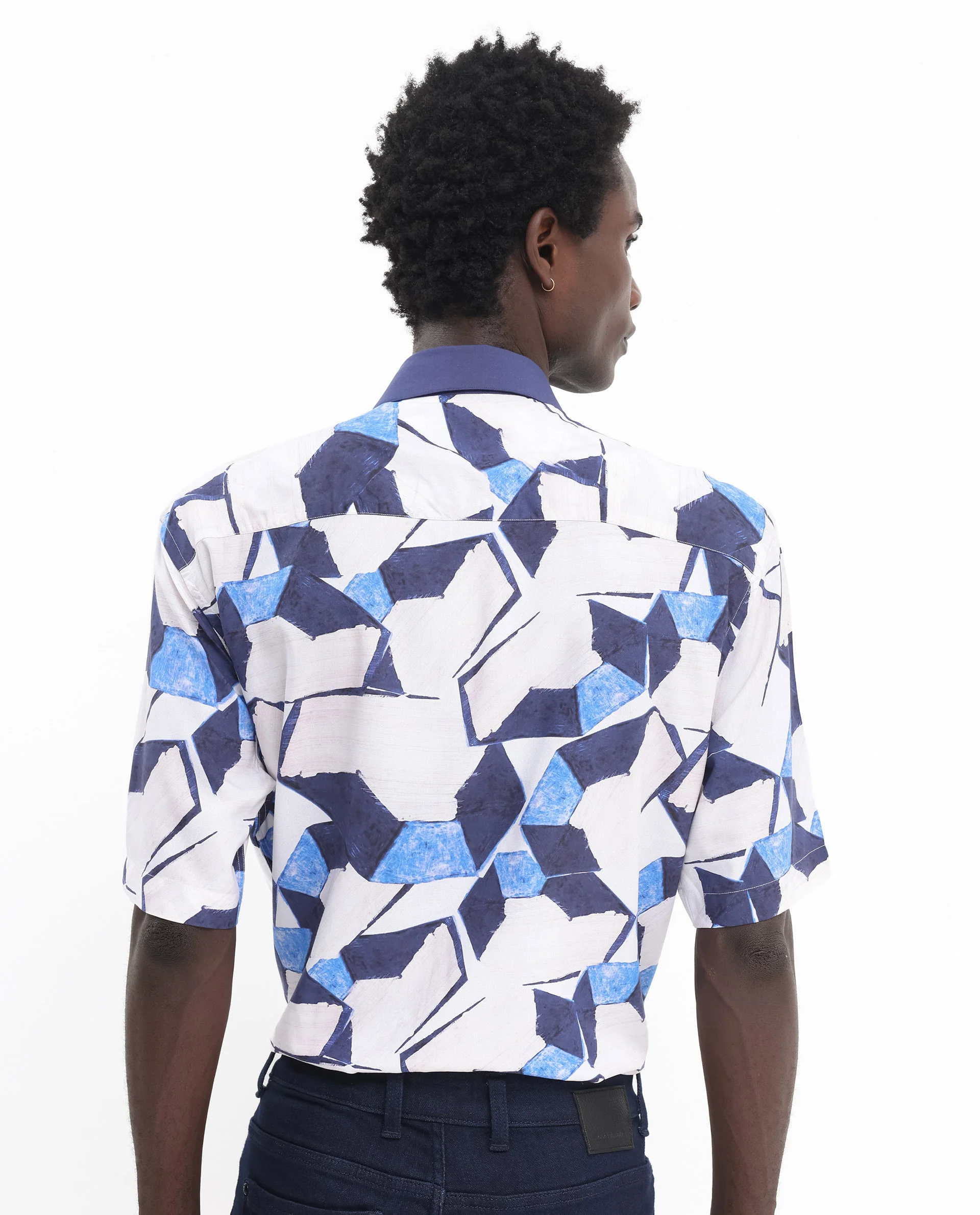 Rare Rabbit Men's Lego Off White Viscose Abstract Print Boxy Fit Half Sleeve Collared Shirt - Image 8
