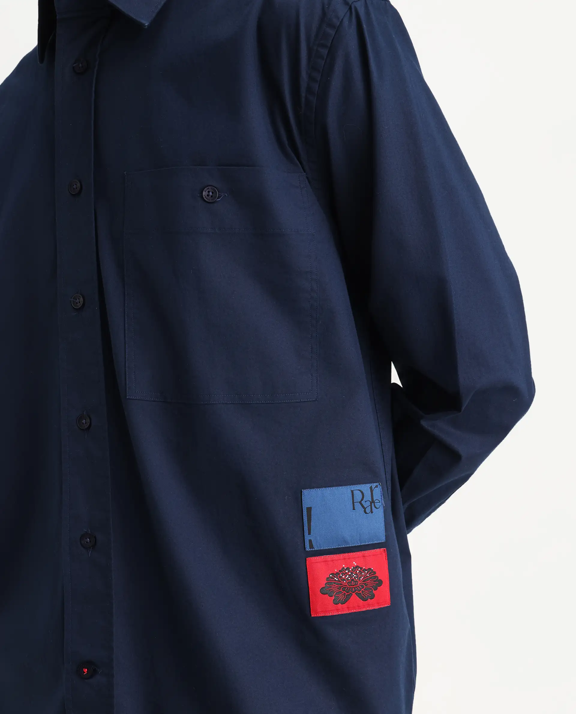 Rare Rabbit Men's Leif Navy Cotton Label Print Regular Fit Full Sleeve Collared Shirt - Image 3