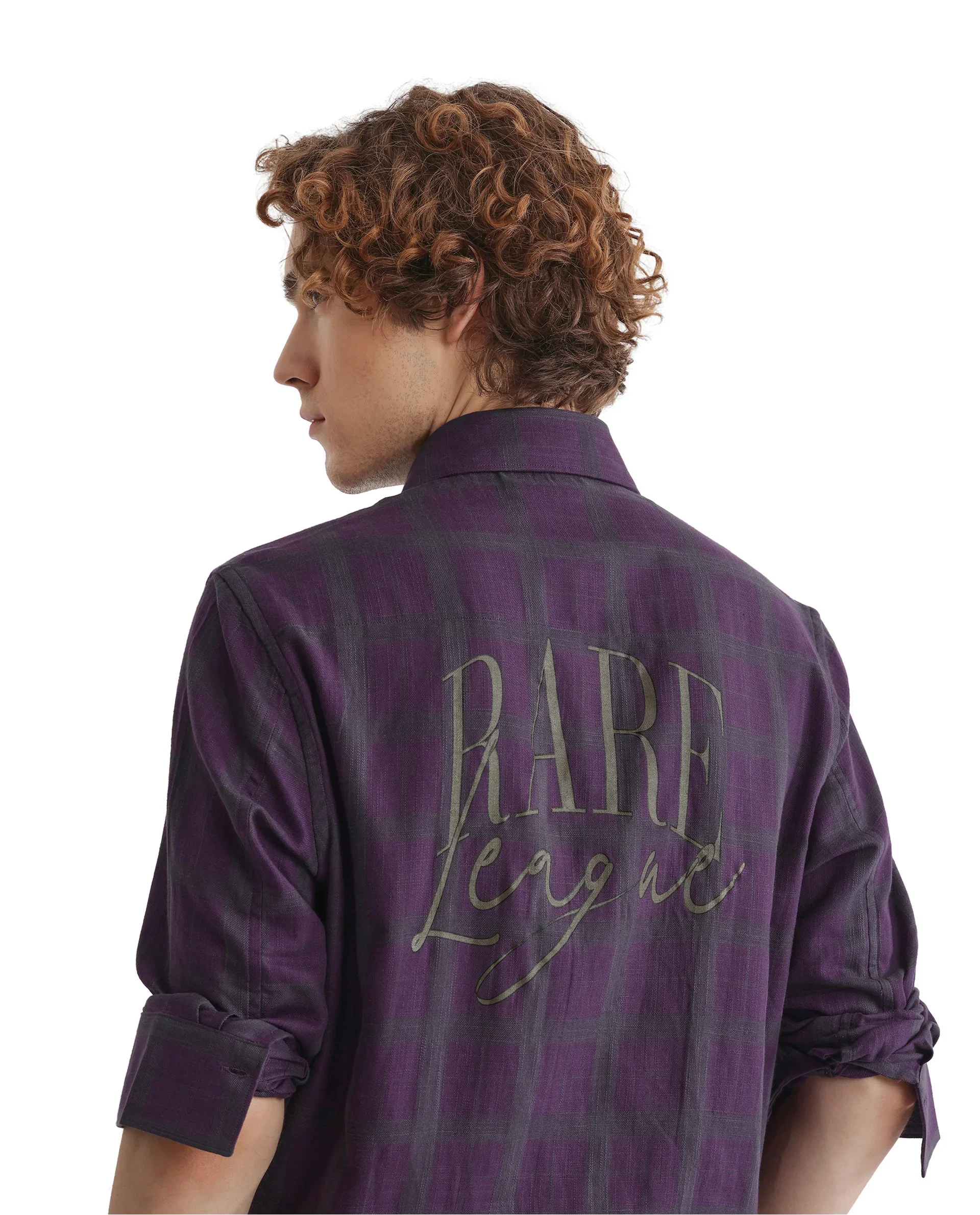 Rare Rabbit Men's Leip Purple Checked Print Regular Fit Full Sleeve Collared Shirt
