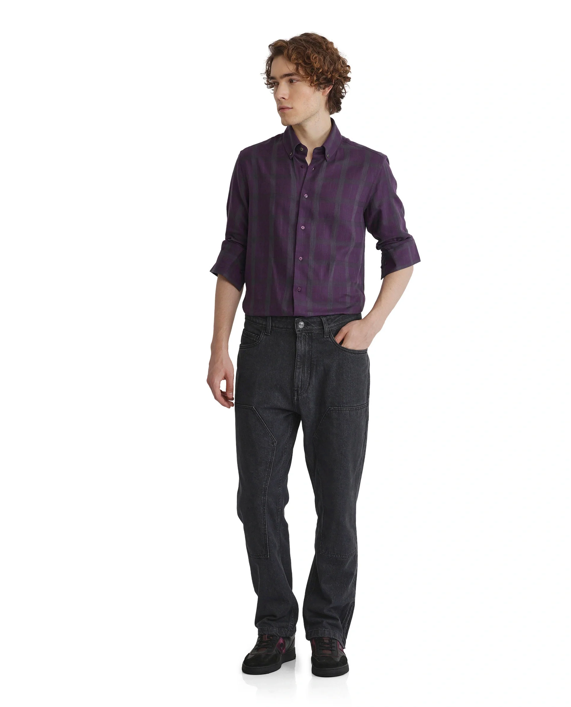 Rare Rabbit Men's Leip Purple Checked Print Regular Fit Full Sleeve Collared Shirt - Image 2