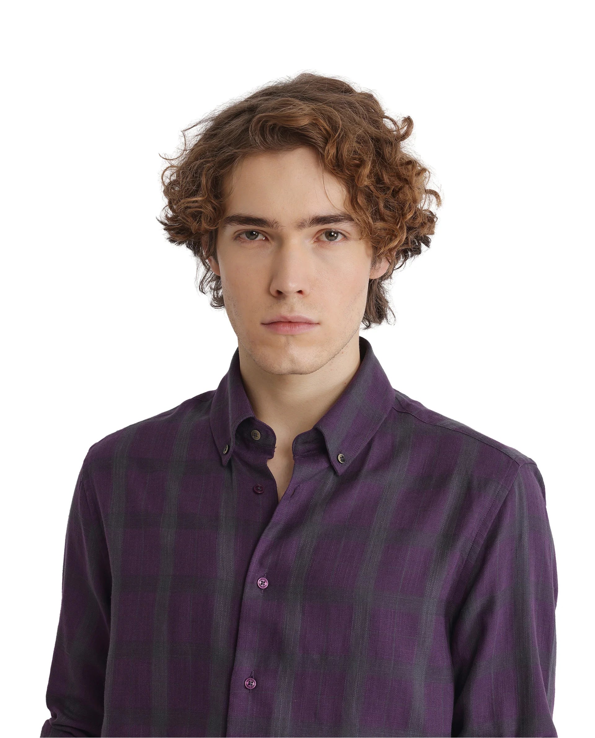 Rare Rabbit Men's Leip Purple Checked Print Regular Fit Full Sleeve Collared Shirt - Image 4