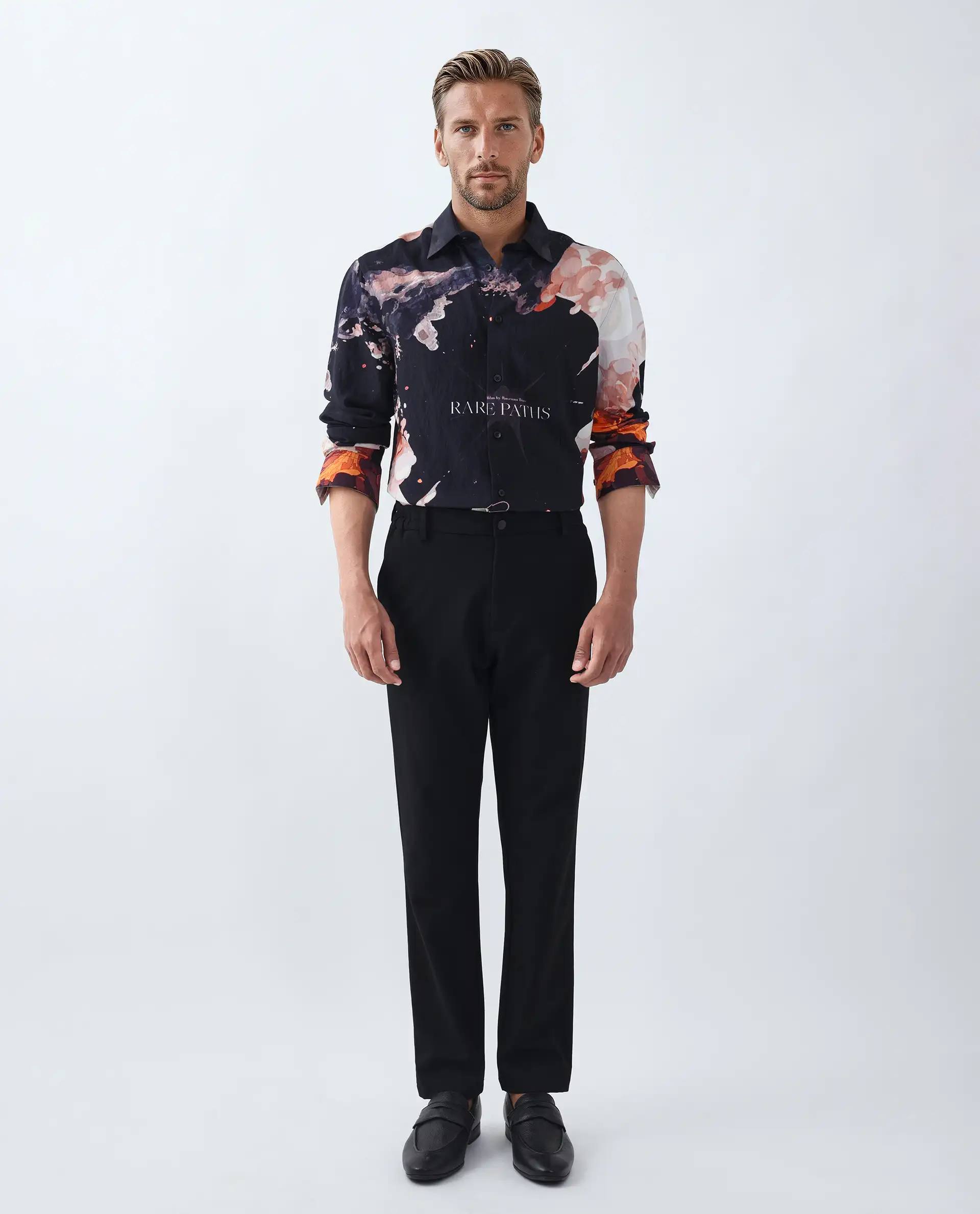 Rare Rabbit Men's Leko Black Viscose Art Deco Print Regular Fit Full Sleeve Collared Shirt - Image 4
