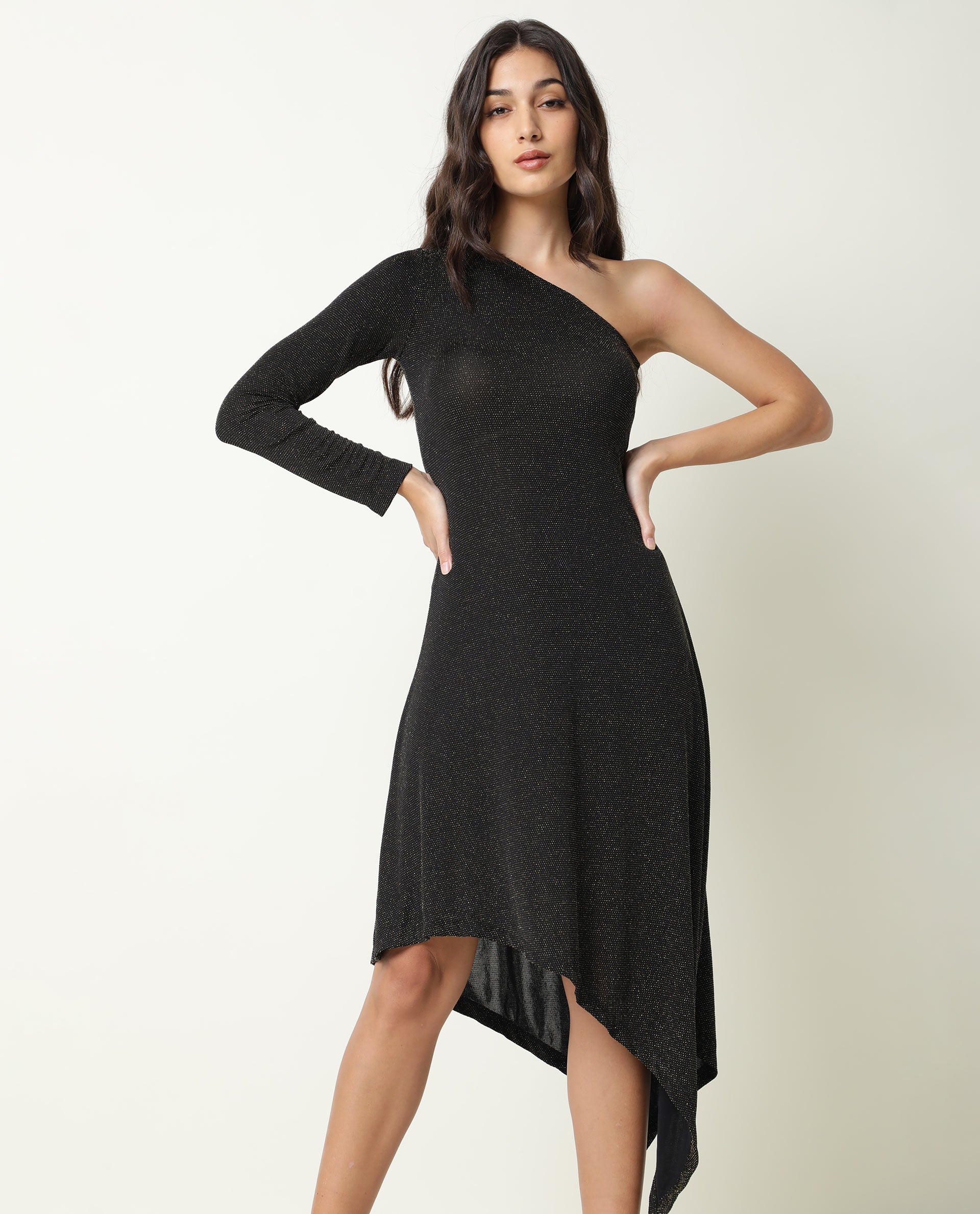 Rareism Women's Lelani Black Tube Neck Plain Knee Length Tailored Dress