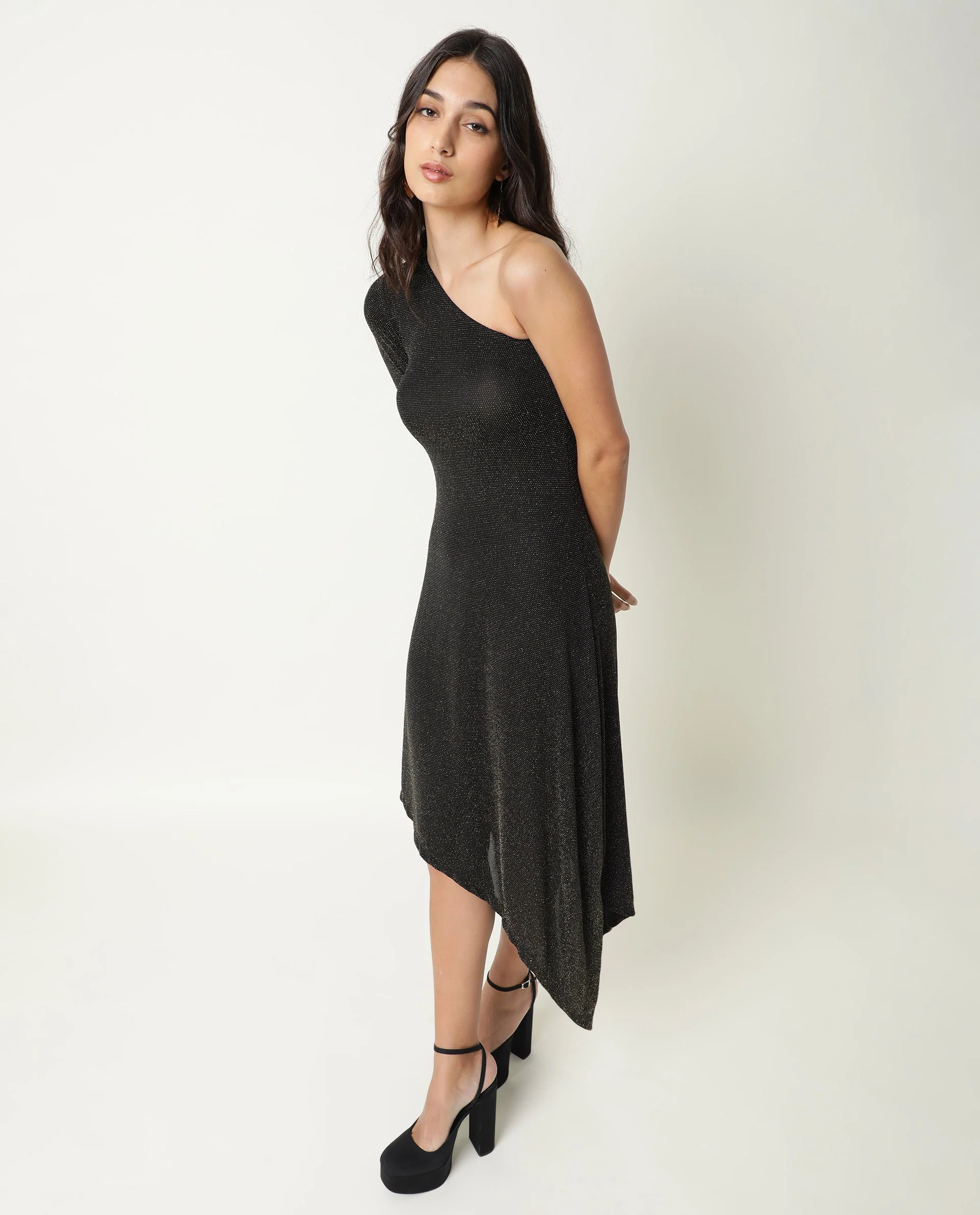 Rareism Women's Lelani Black Tube Neck Plain Knee Length Tailored Dress - Image 11