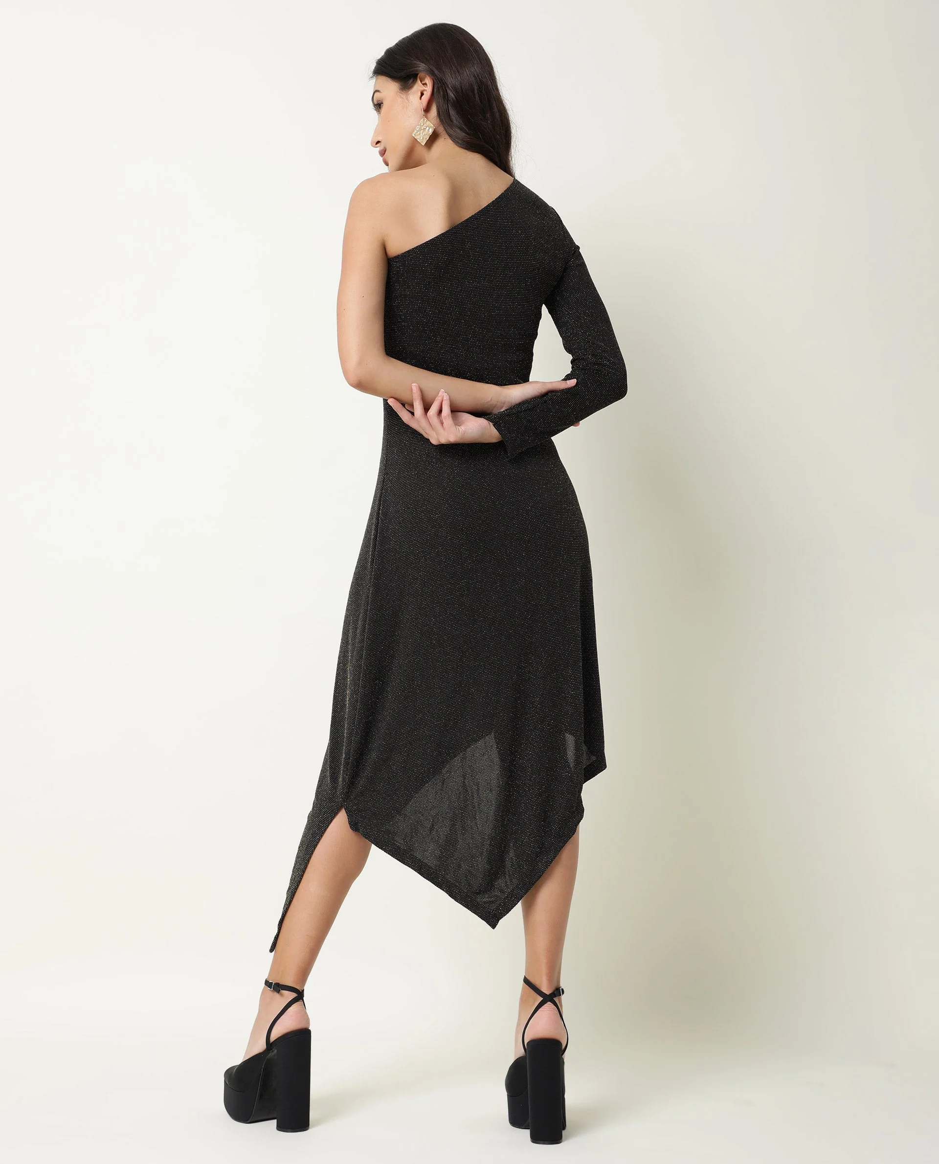 Rareism Women's Lelani Black Tube Neck Plain Knee Length Tailored Dress - Image 13