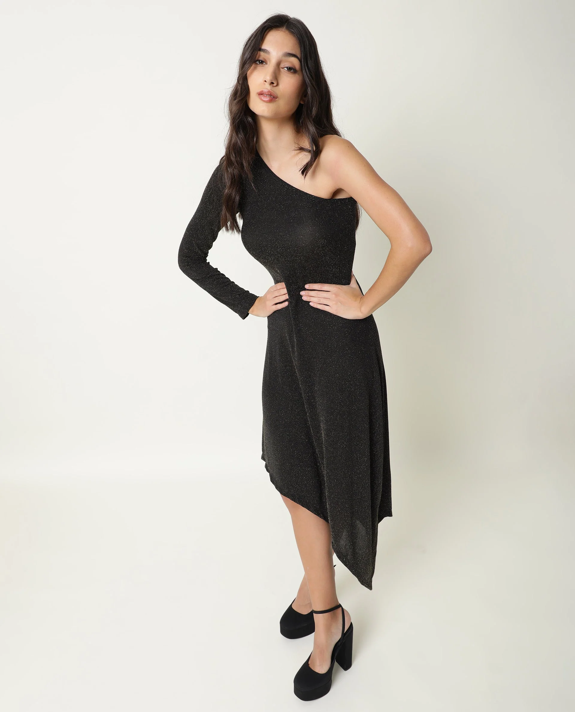 Rareism Women's Lelani Black Tube Neck Plain Knee Length Tailored Dress - Image 9