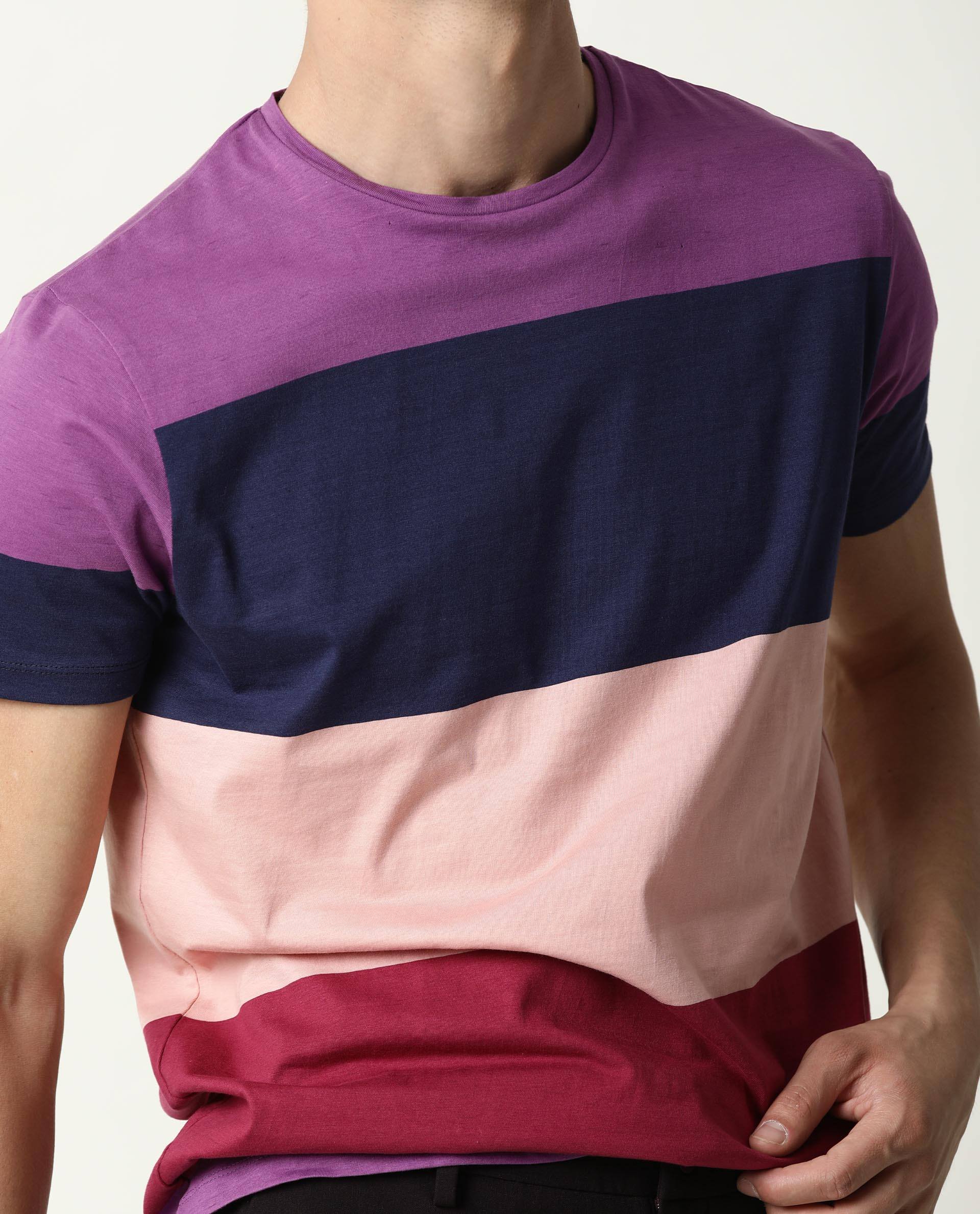 Rare Rabbit Men's Lemar Purple Cotton Ombre Slim Fit Half Sleeve Crew Neck T-Shirt - Image 2