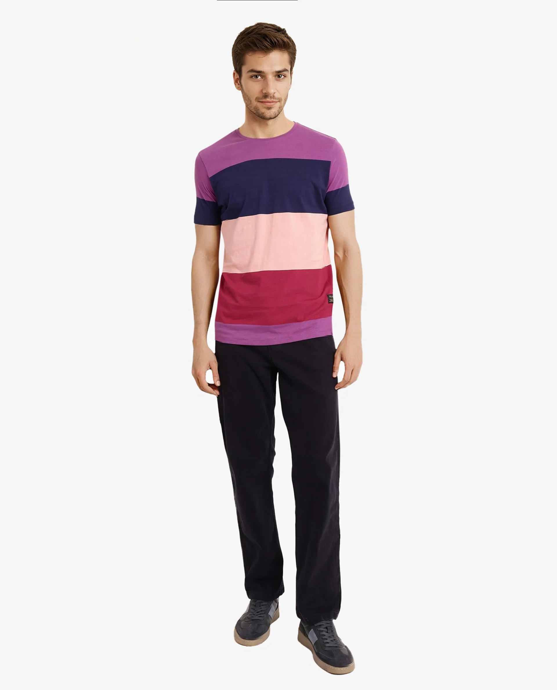 Rare Rabbit Men's Lemar Purple Cotton Ombre Slim Fit Half Sleeve Crew Neck T-Shirt - Image 4