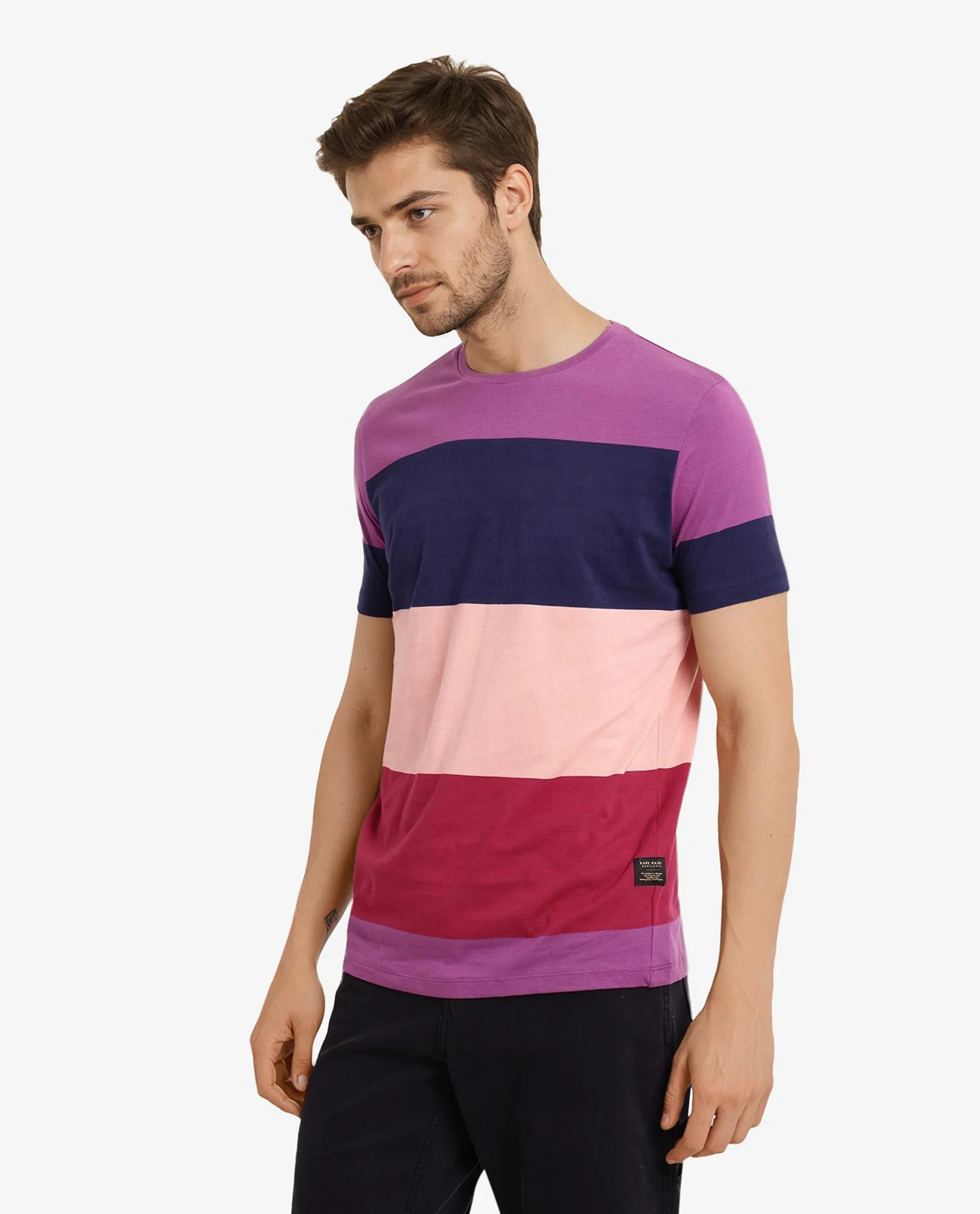 Rare Rabbit Men's Lemar Purple Cotton Ombre Slim Fit Half Sleeve Crew Neck T-Shirt - Image 5