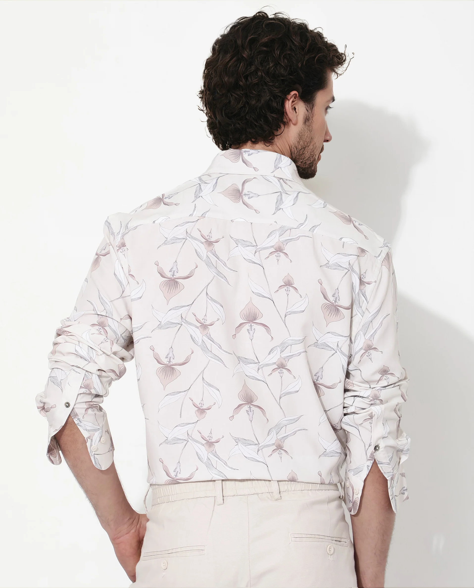 Rare Rabbit Men's Len Beige Cotton Floral Print Regular Fit Full Sleeve Collared Shirt - Image 7