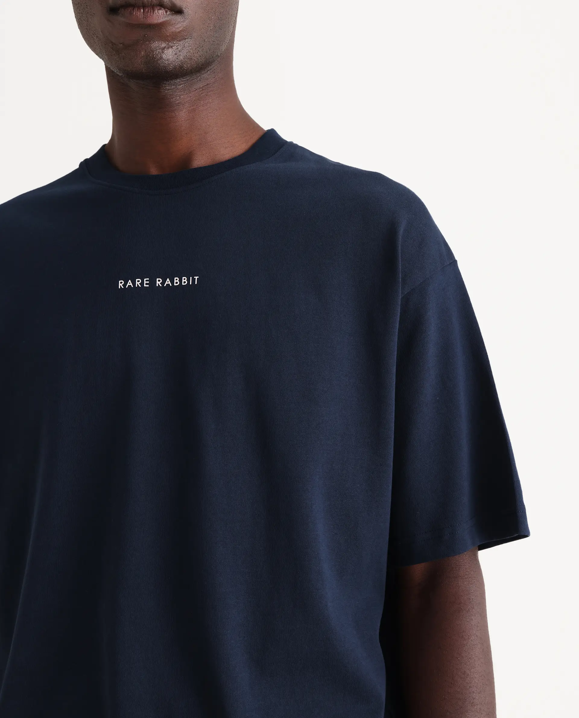 Rare Rabbit Men's Len Navy Cotton Blend Typography Print Oversized Fit Half Sleeve Crew Neck T-Shirt - Image 3
