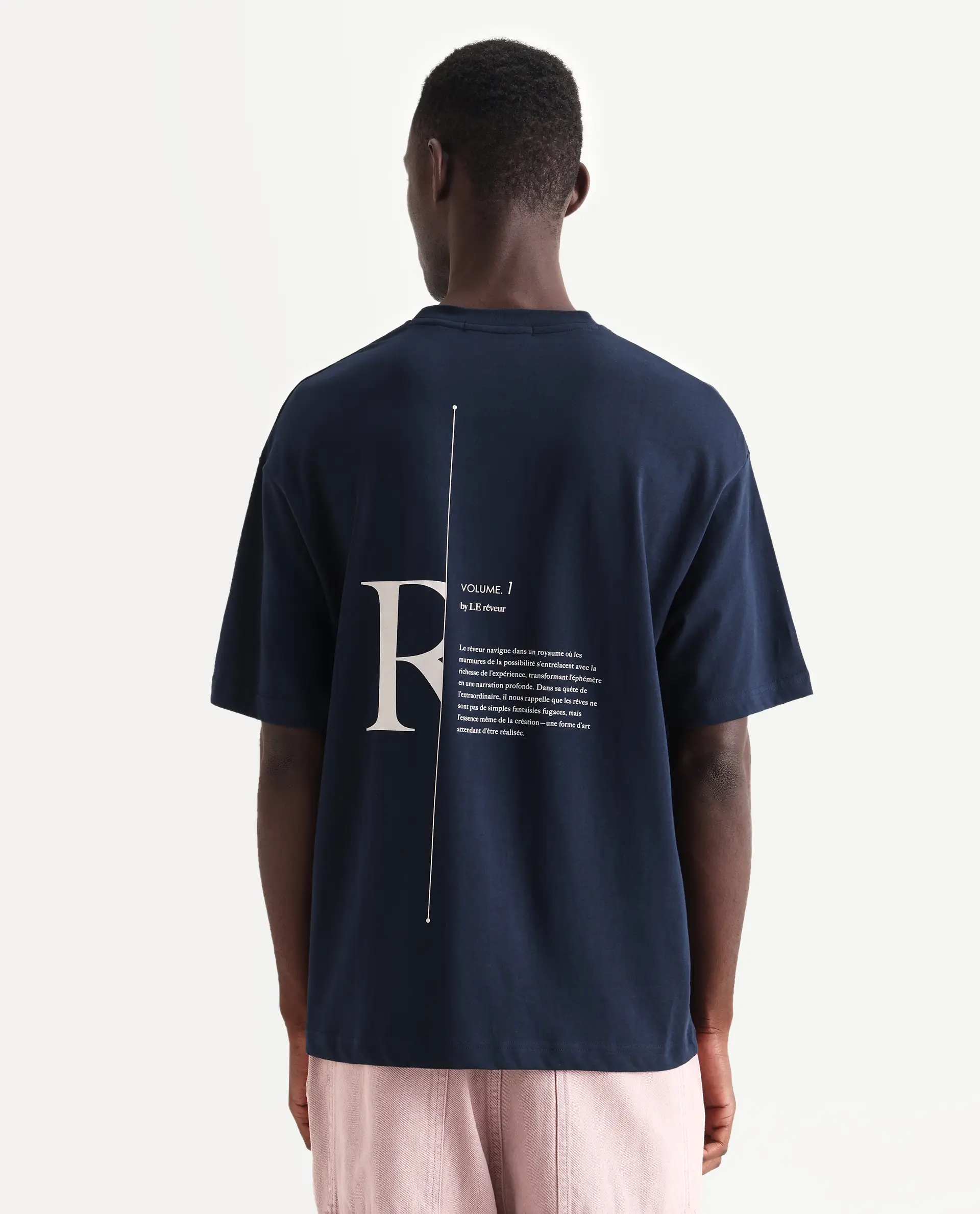 Rare Rabbit Men's Len Navy Cotton Blend Typography Print Oversized Fit Half Sleeve Crew Neck T-Shirt - Image 7