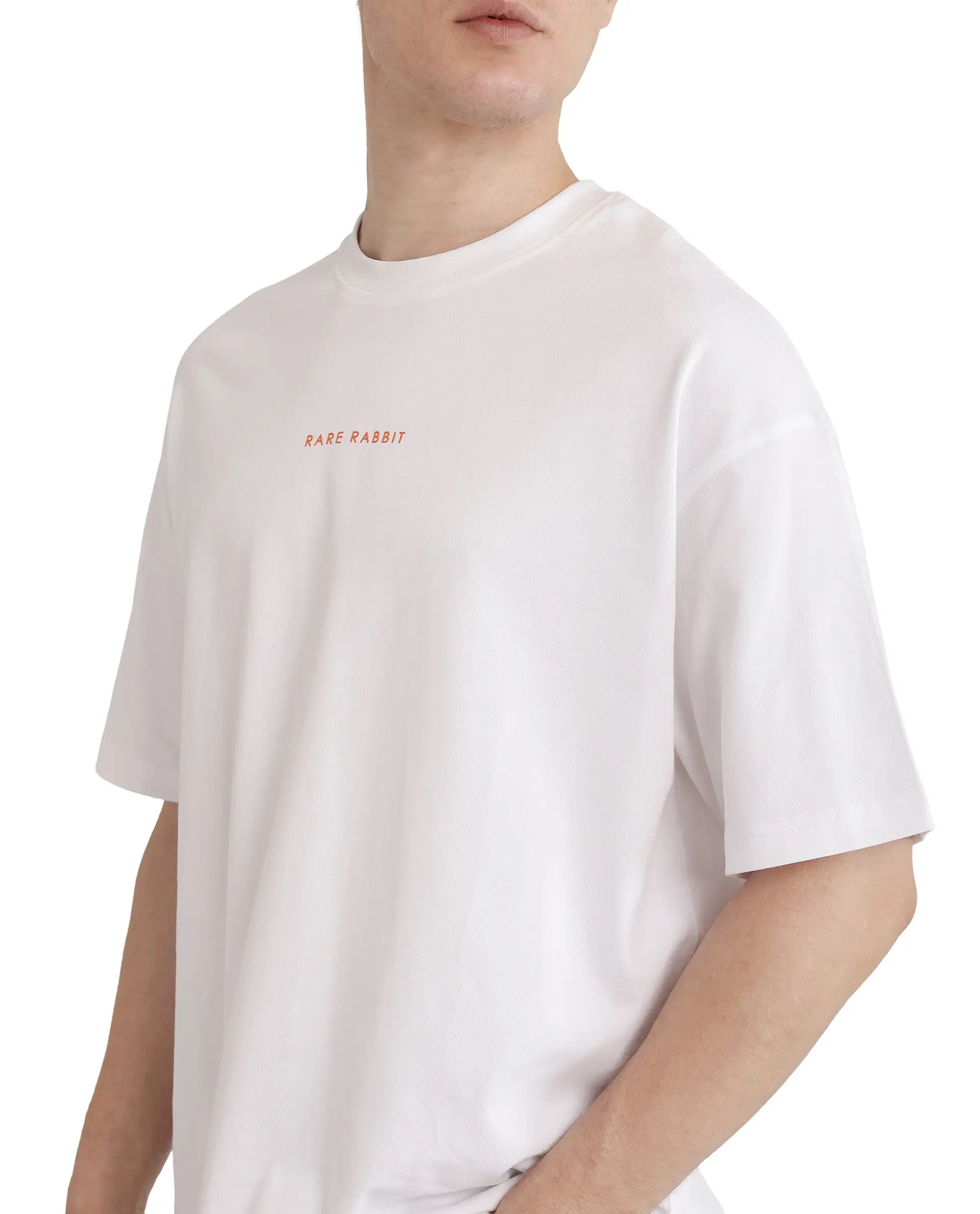 Rare Rabbit Men's Len White Cotton Blend Typography Print Oversized Fit Half Sleeve Crew Neck T-Shirt - Image 3