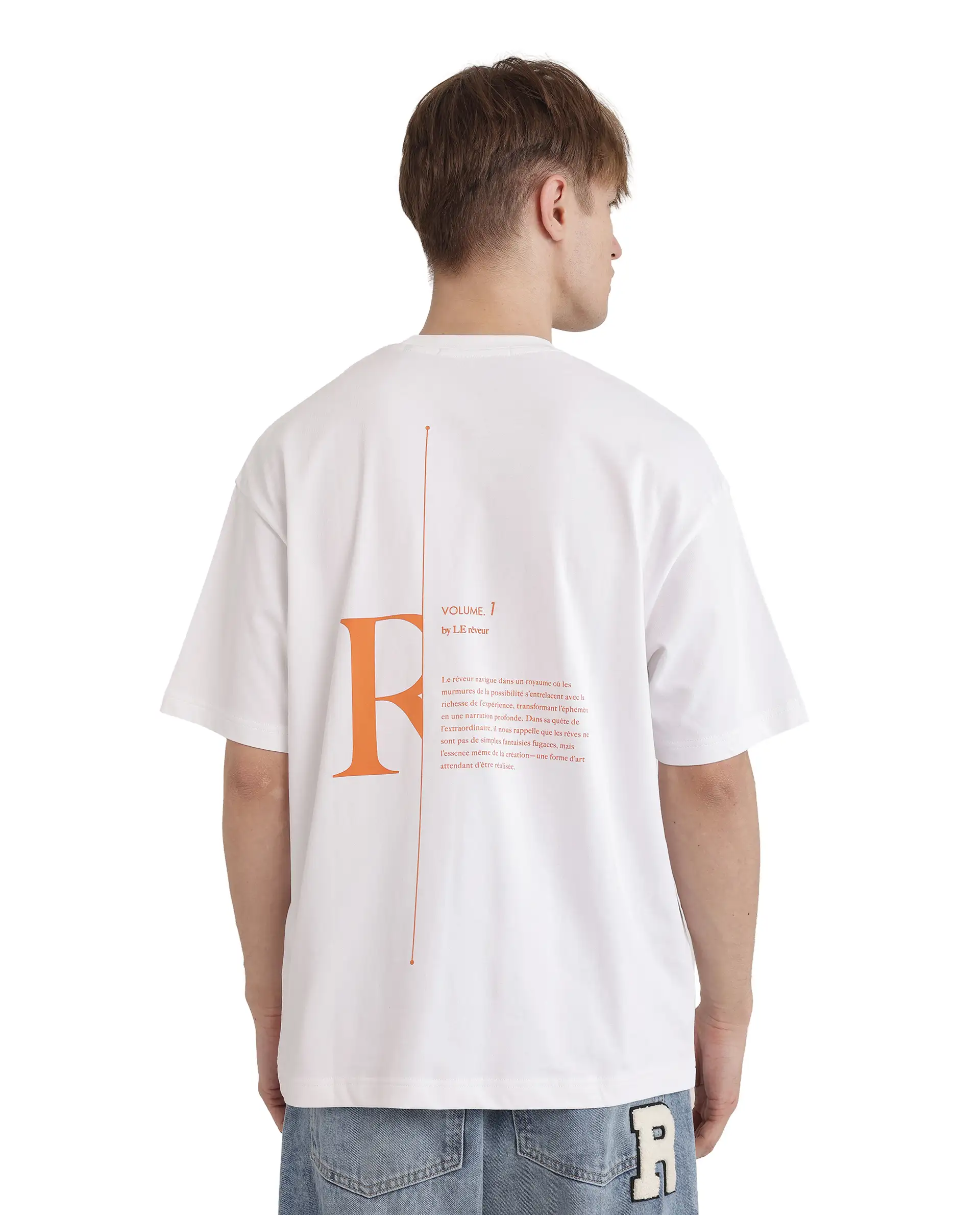 Rare Rabbit Men's Len White Cotton Blend Typography Print Oversized Fit Half Sleeve Crew Neck T-Shirt - Image 4