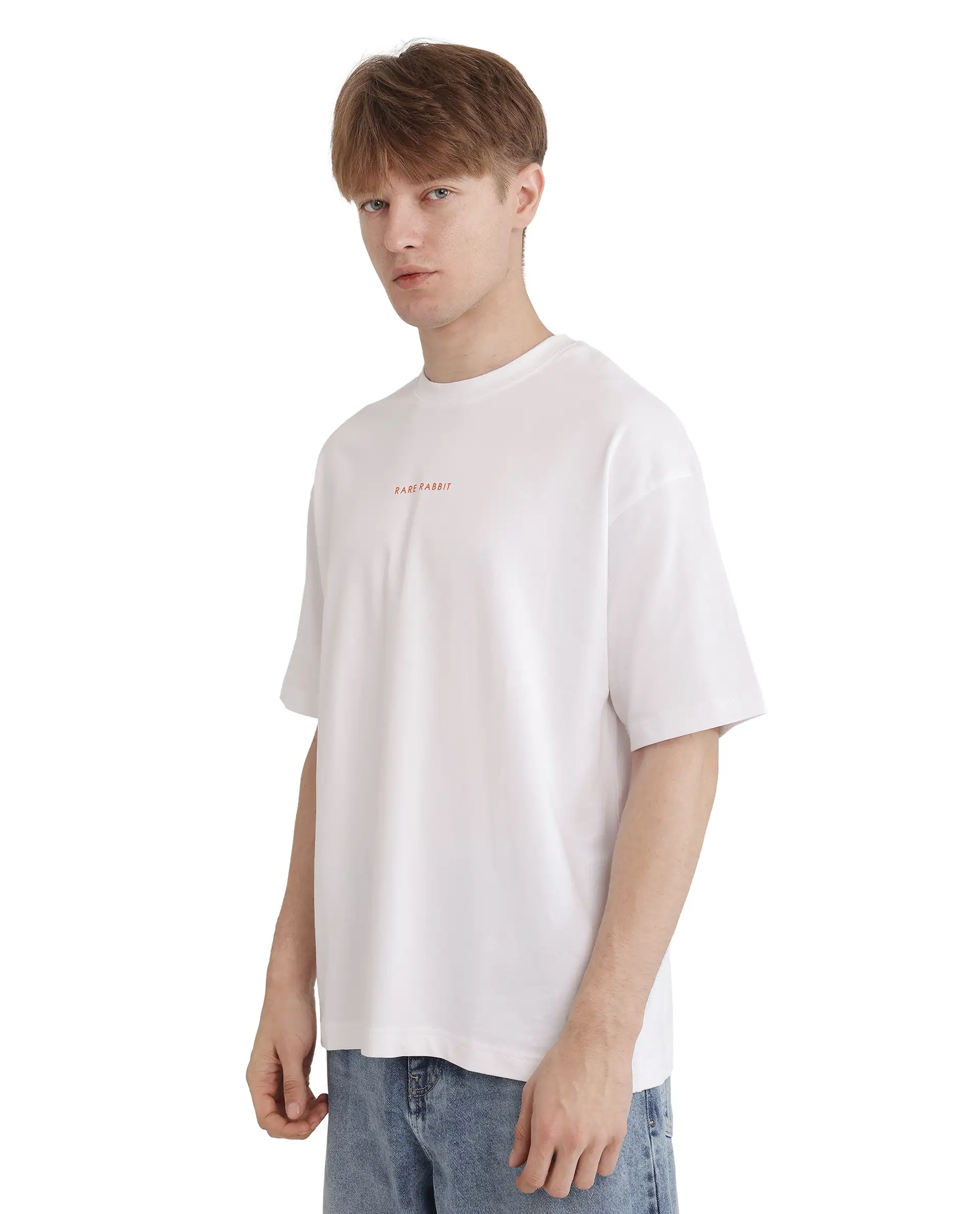 Rare Rabbit Men's Len White Cotton Blend Typography Print Oversized Fit Half Sleeve Crew Neck T-Shirt - Image 7